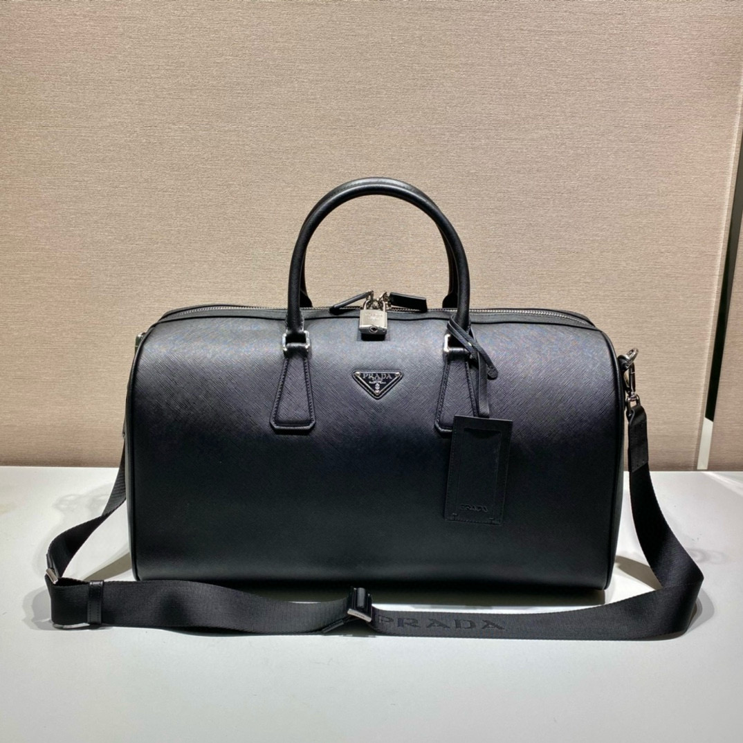 Prada Saffiano Leather Travel Bag - Black Duffel with Shoulder Strap 2 i1752767394445 845 0 1