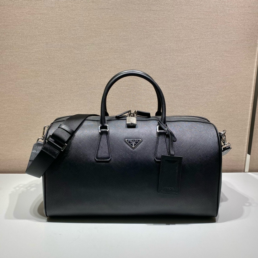 Prada Saffiano Leather Travel Bag - Black Duffel with Shoulder Strap 1 i1752767396229 7629 0 0