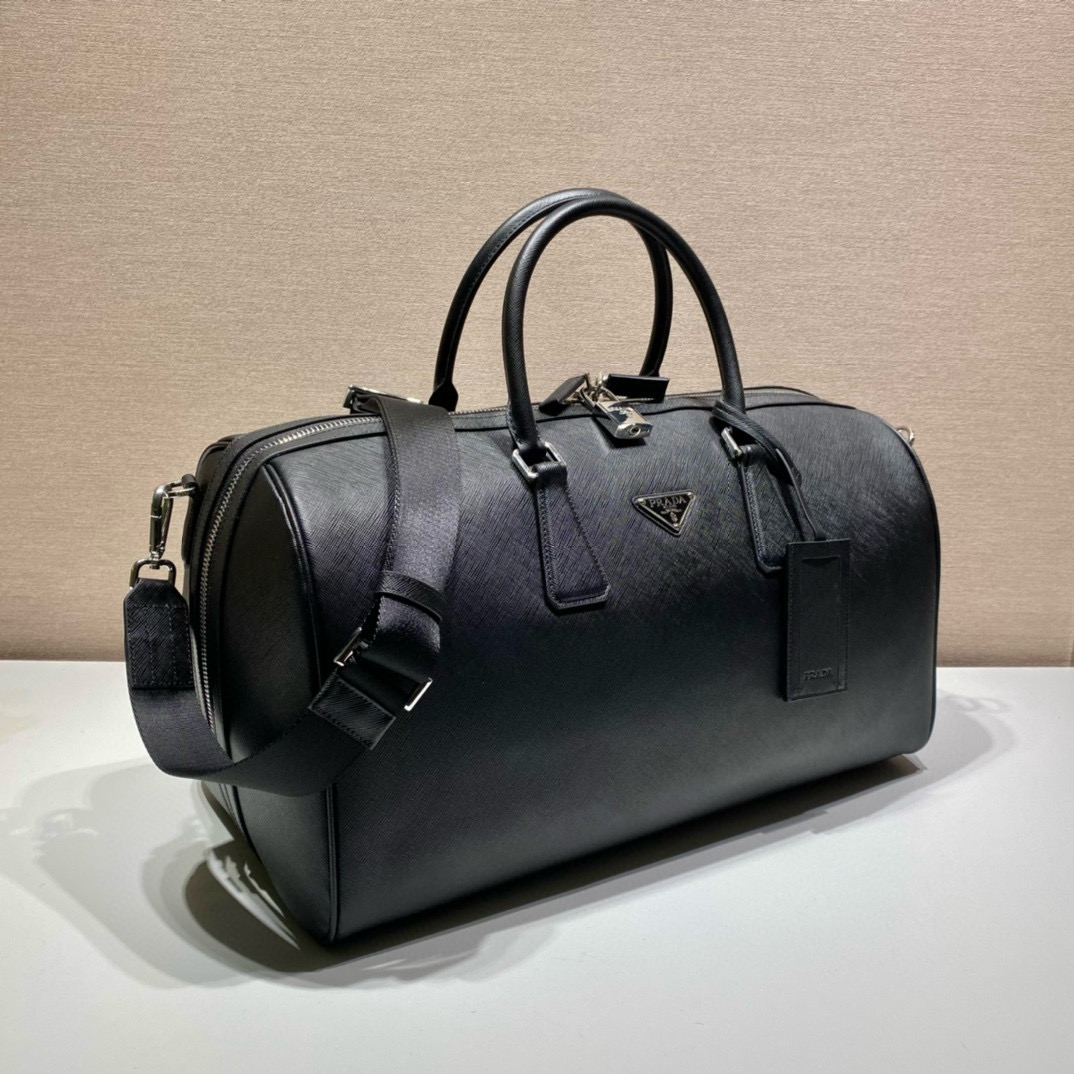Prada Saffiano Leather Travel Bag - Black Duffel with Shoulder Strap 3 i1752767396230 576 0 2