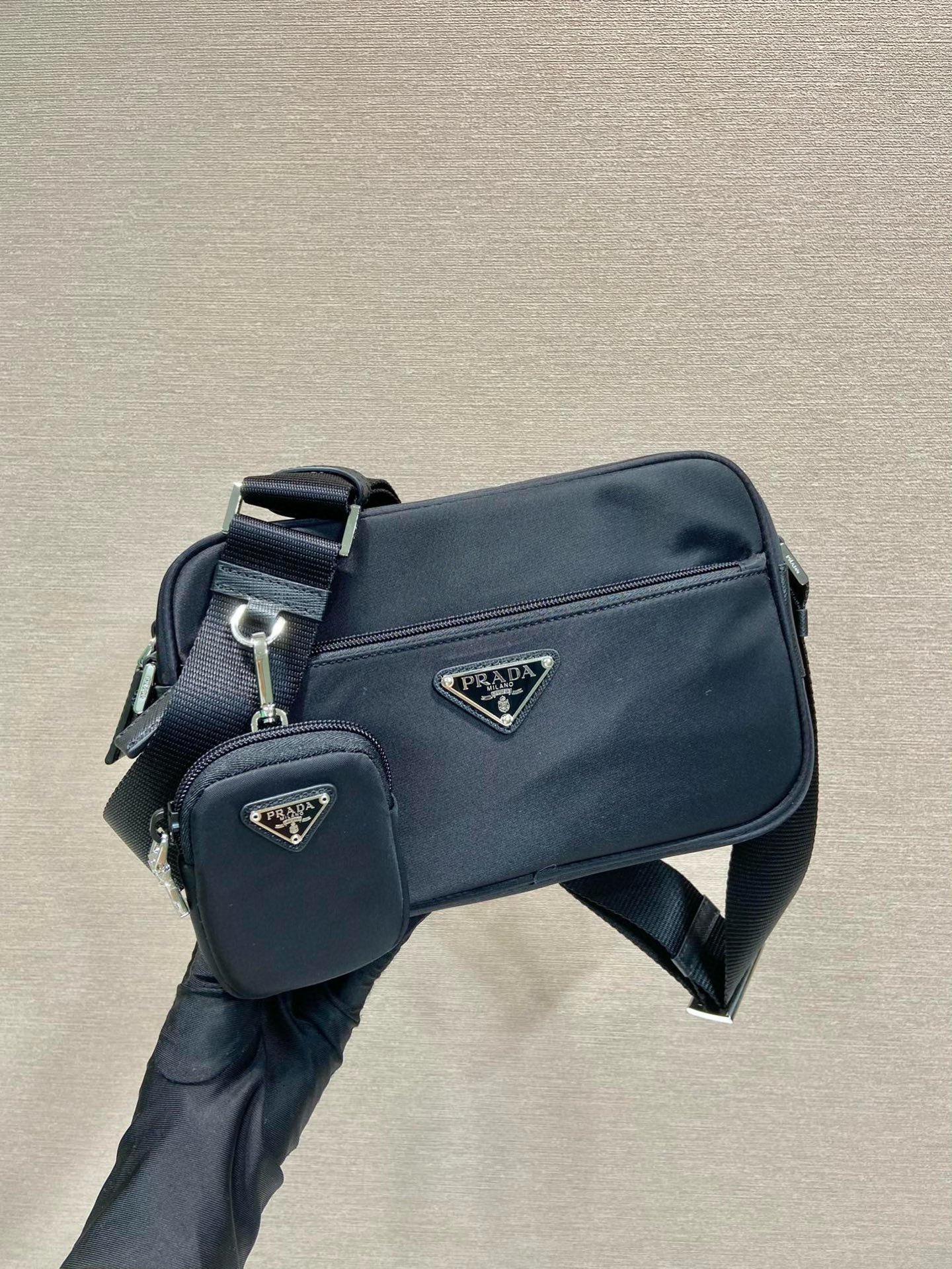 Prada 1BC167 Nylon Shoulder Bag with Detachable Mini Pouch - Unisex Design 2 i1753466296921 7427 0 0
