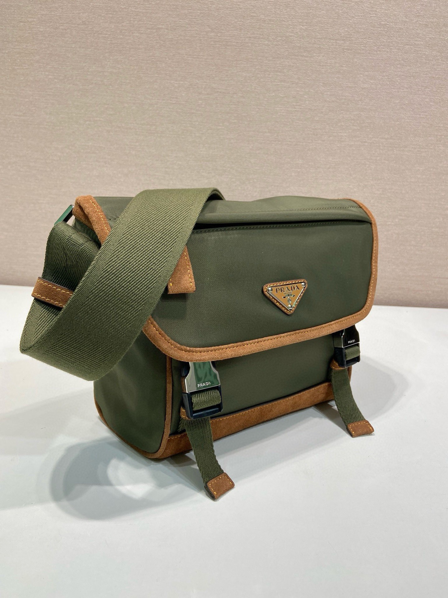 Prada Re-Nylon & Leather Trim Messenger Bag - Olive Green, Small Size 2 i1754025260241 9291 0 1