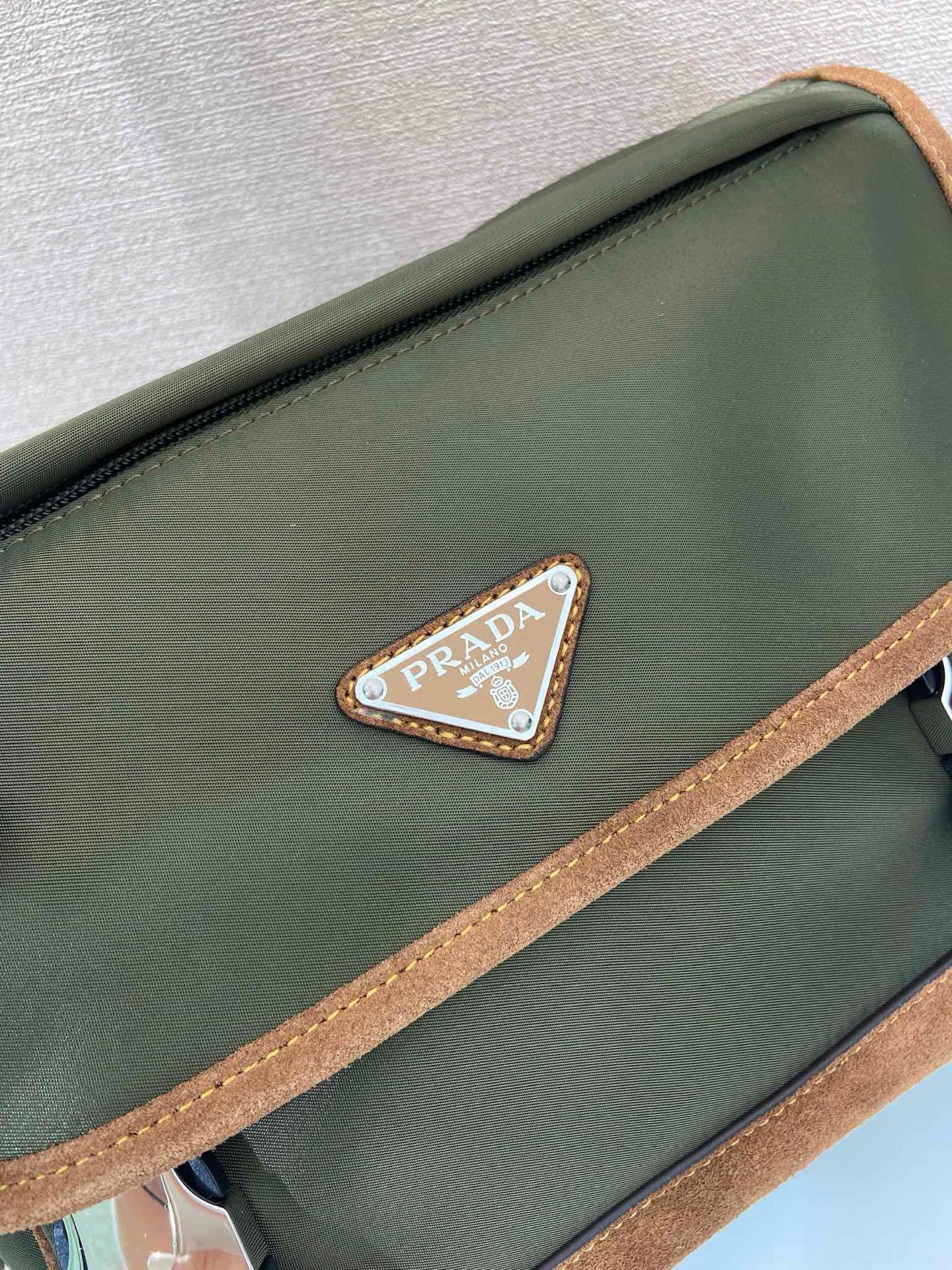 Prada Re-Nylon & Leather Trim Messenger Bag - Olive Green, Small Size 8 i1754025260280 6368 0 7