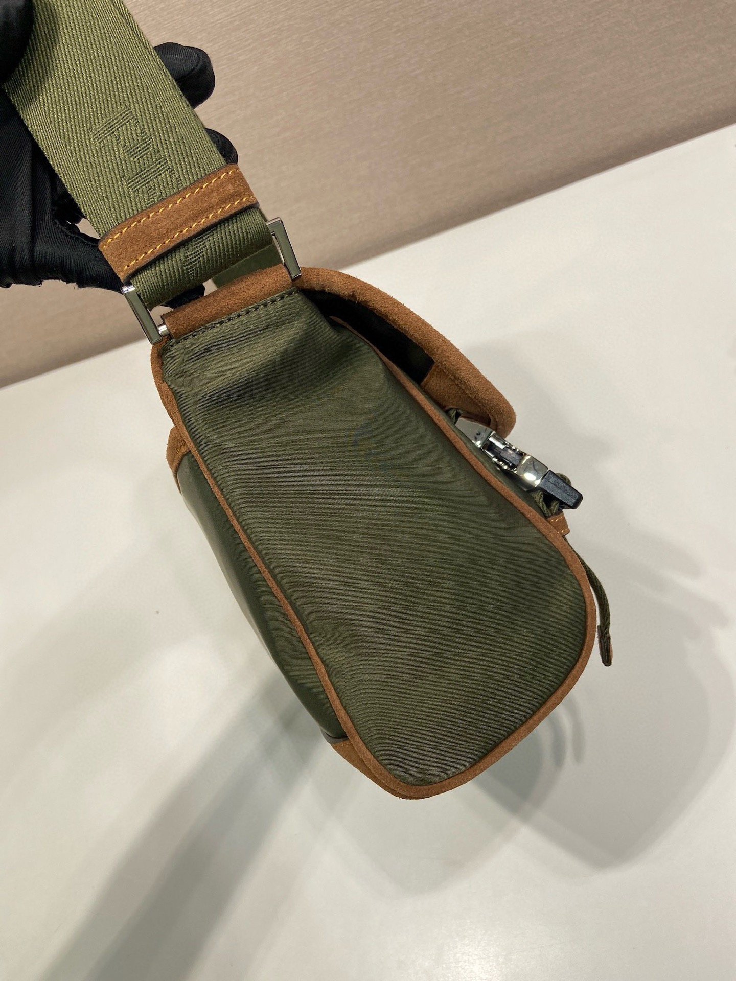 Prada Re-Nylon & Leather Trim Messenger Bag - Olive Green, Small Size 5 i1754025262140 1782 0 4
