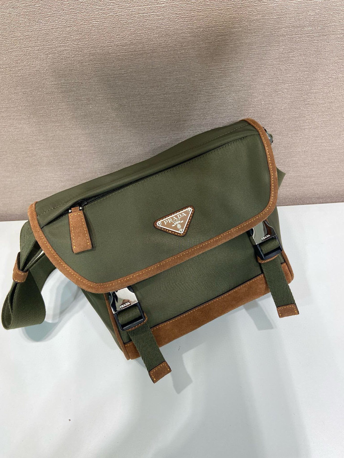 Prada Re-Nylon & Leather Trim Messenger Bag - Olive Green, Small Size 3 i1754025262205 9714 0 2