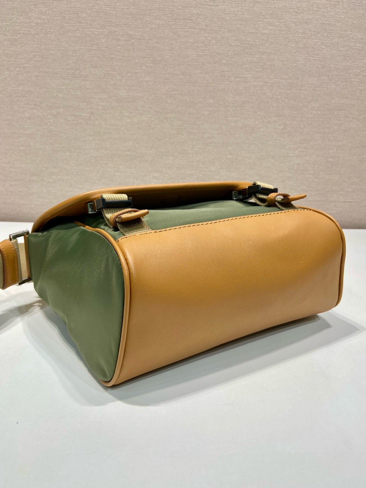 Prada Re-Nylon Small Messenger Bag, Khaki Leather Trim - 2VD066 7 i1754025351517 419 0 6