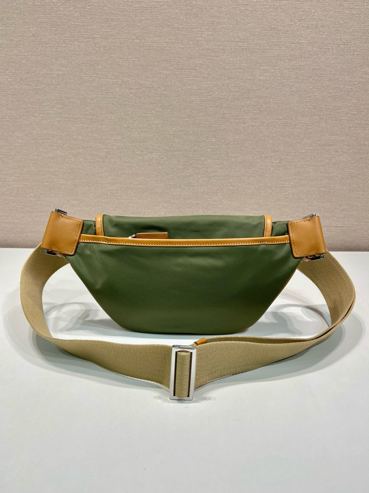 Prada Nylon and Leather Belt Bag with Enamel Triangle Logo, Khaki/Brown 5 i1754025517732 639 0 3