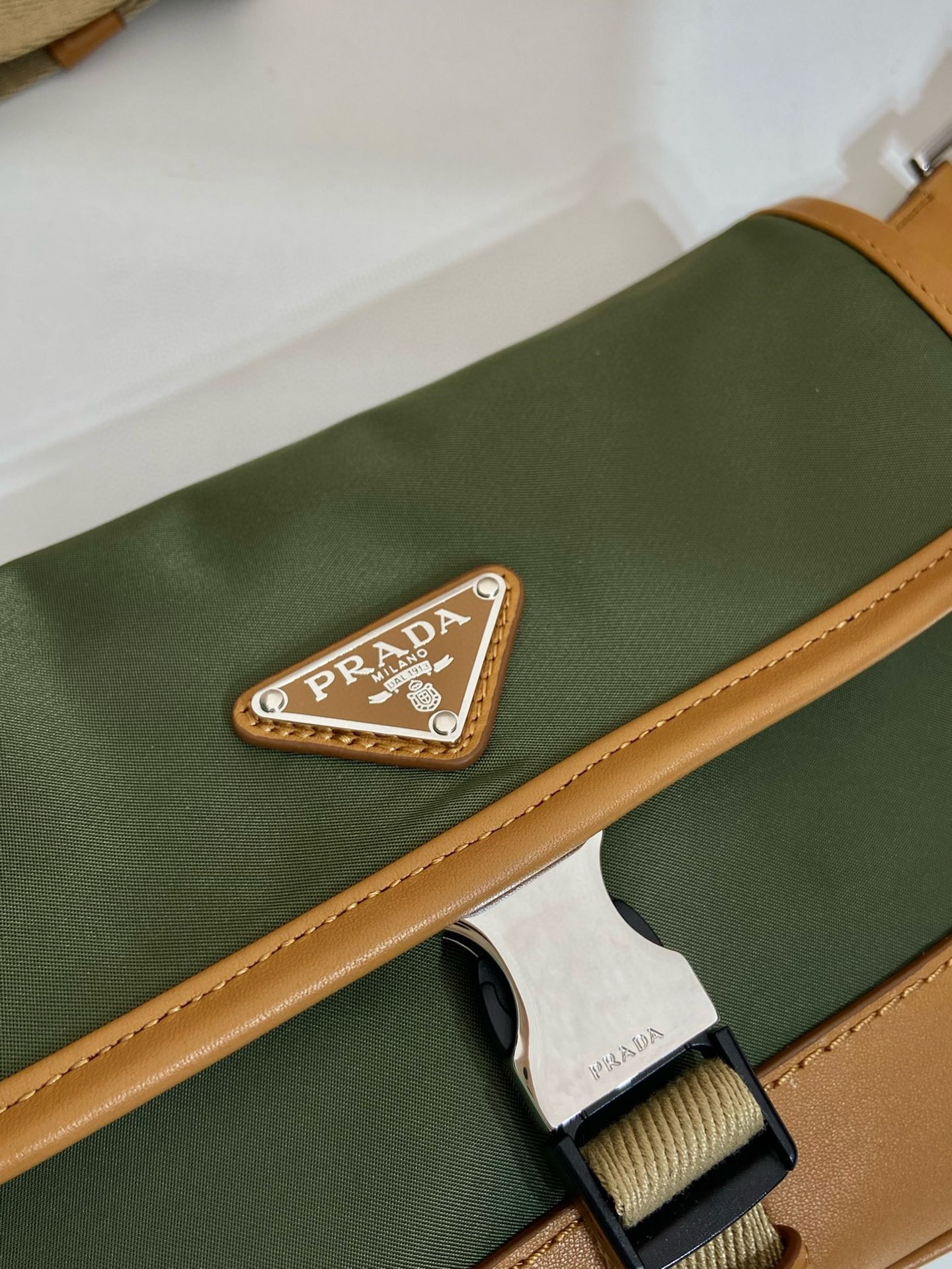 Prada Nylon and Leather Belt Bag with Enamel Triangle Logo, Khaki/Brown 9 i1754025520338 2866 0 7