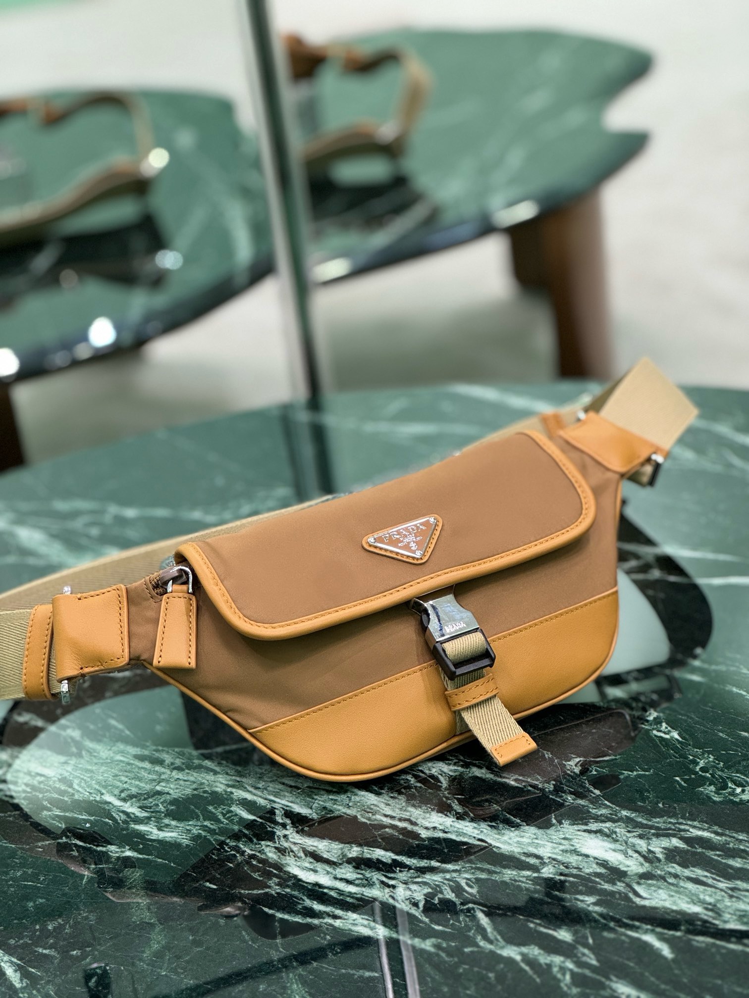Prada Messenger Bag, Adjustable Shoulder Strap, Leather Trim, Buckle Closure 3 i1754026171041 272 0 1