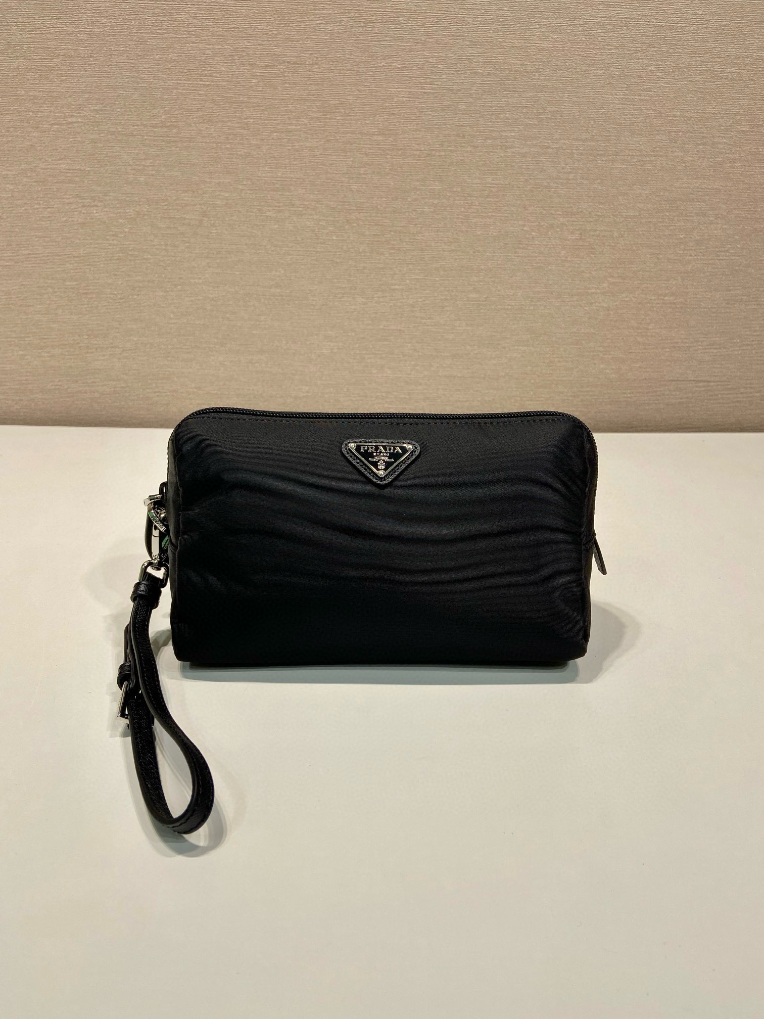 Prada Tessuto Nylon Wristlet Pouch with Saffiano Leather Trim in Black 2 i1754026352264 6428 0 1