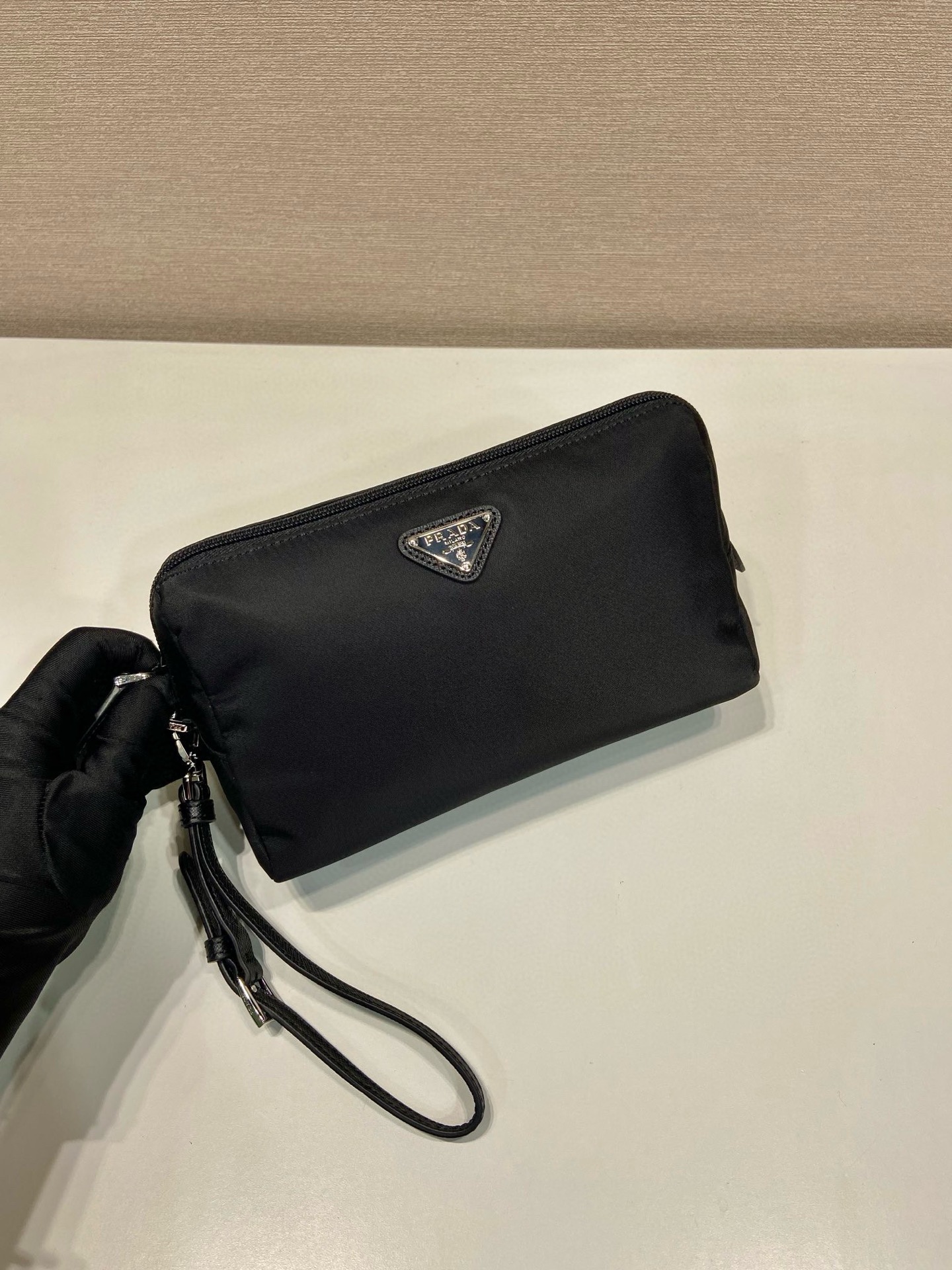 Prada Tessuto Nylon Wristlet Pouch with Saffiano Leather Trim in Black 3 i1754026352534 4586 0 2