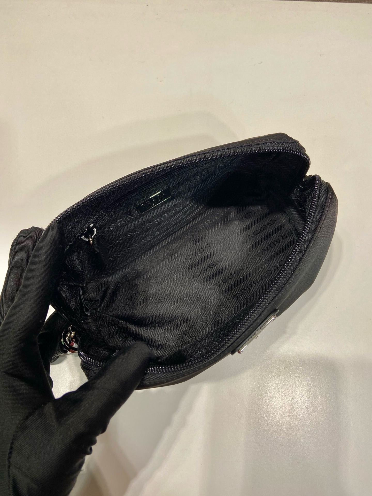 Prada Tessuto Nylon Wristlet Pouch with Saffiano Leather Trim in Black 8 i1754026352534 8022 0 7