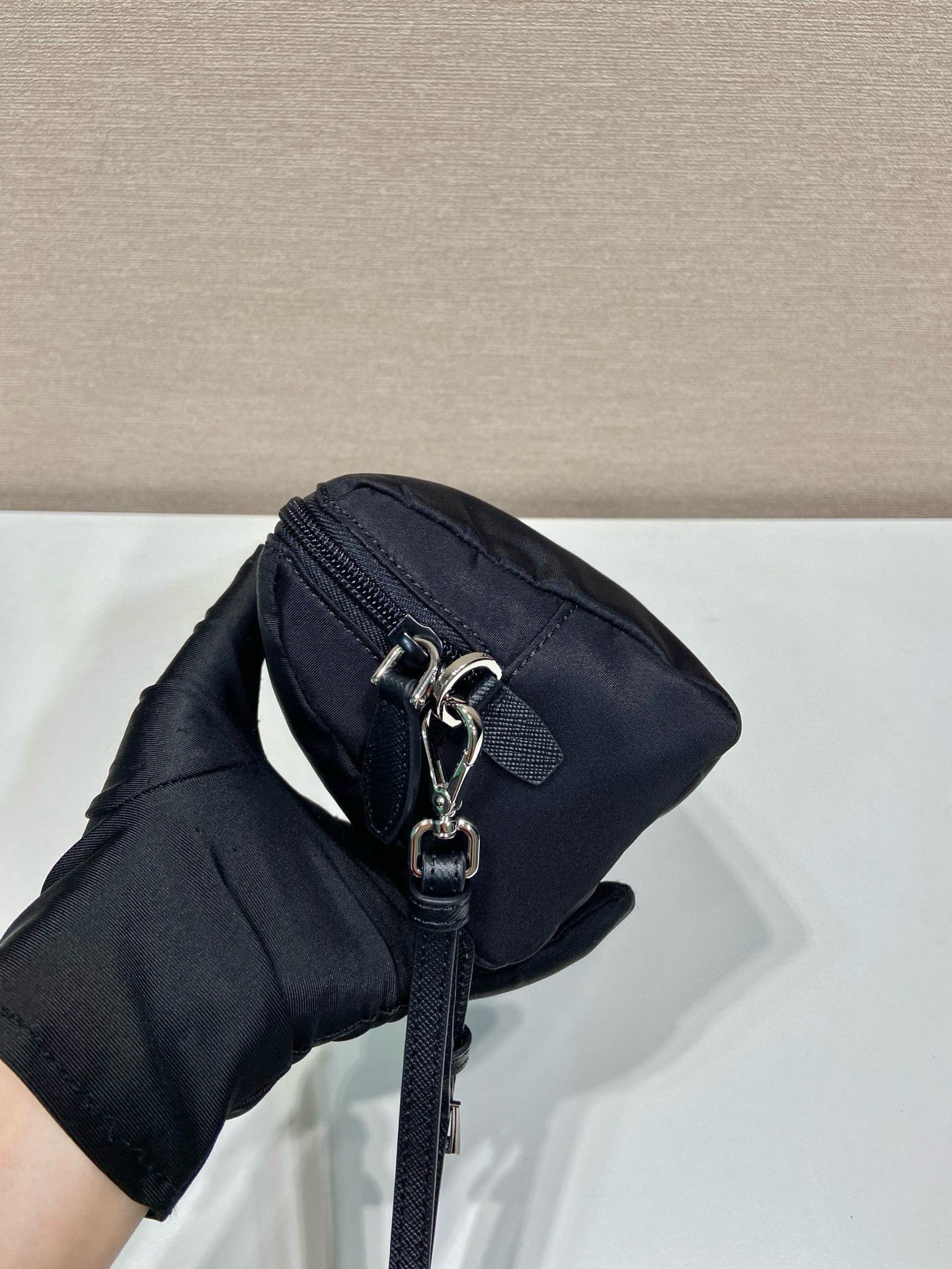 Prada Tessuto Nylon Wristlet Pouch with Saffiano Leather Trim in Black 7 i1754026354721 1820 0 6