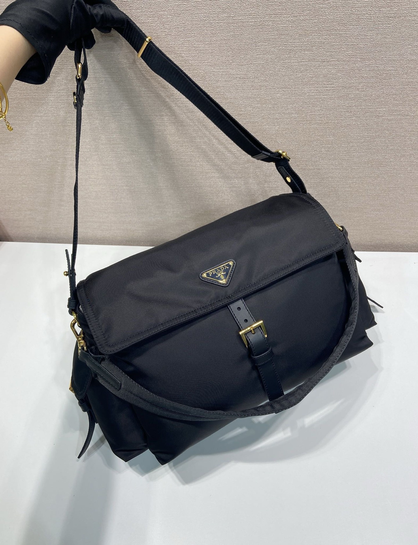 Prada Large Messenger Bag in Black Recycled Nylon with Leather Details 3 i1754567930063 8727 0 1