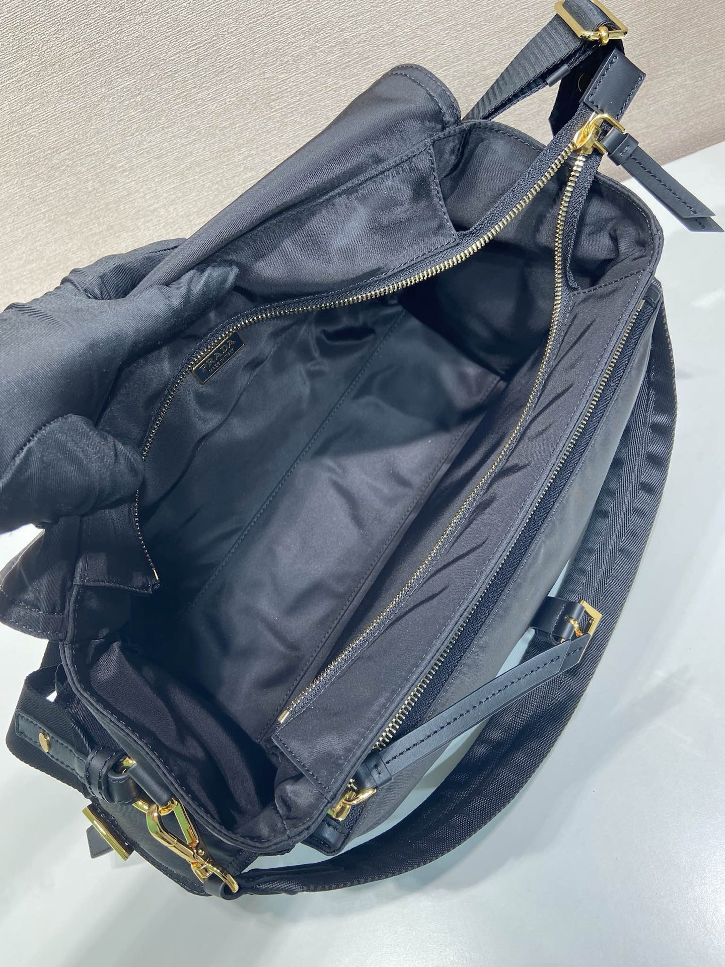 Prada Large Messenger Bag in Black Recycled Nylon with Leather Details 9 i1754567931572 112 0 7