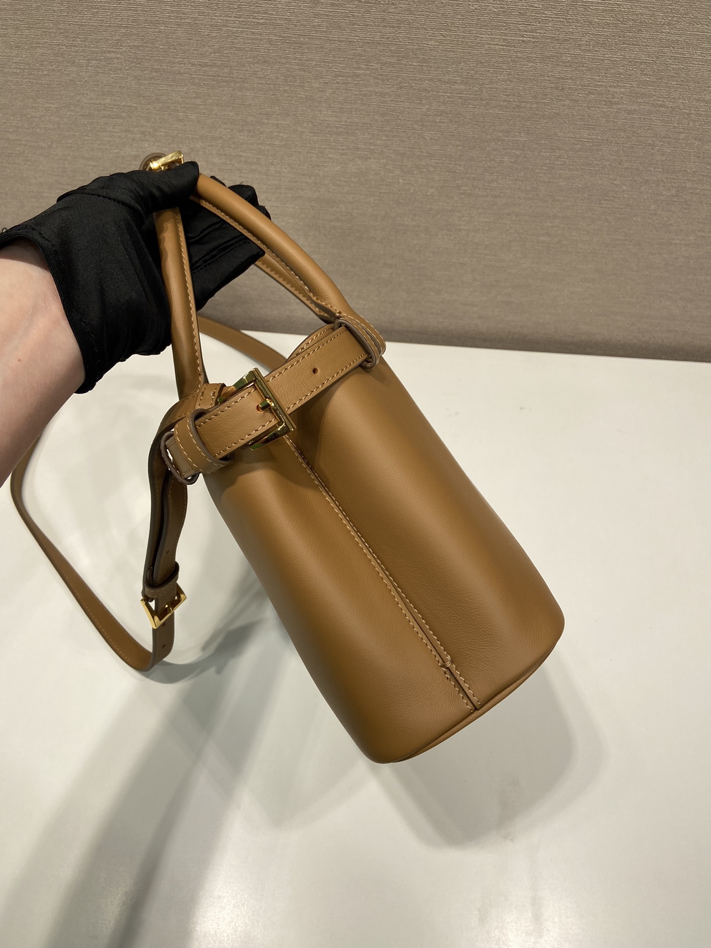 Prada 1BA418 Small Leather Handbag with Detachable Shoulder Strap - Camel 5 i1754650762597 4594 0 4