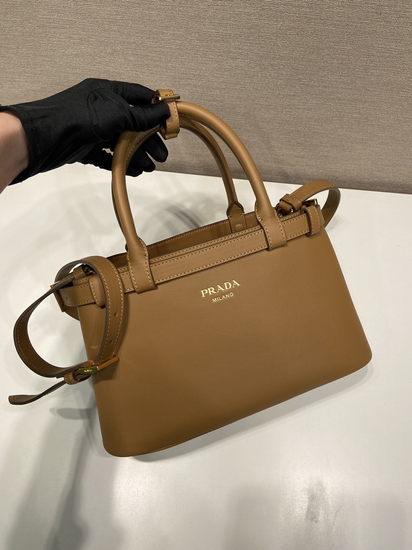 Prada 1BA418 Small Leather Handbag with Detachable Shoulder Strap - Camel 2 i1754650764395 1798 0 1