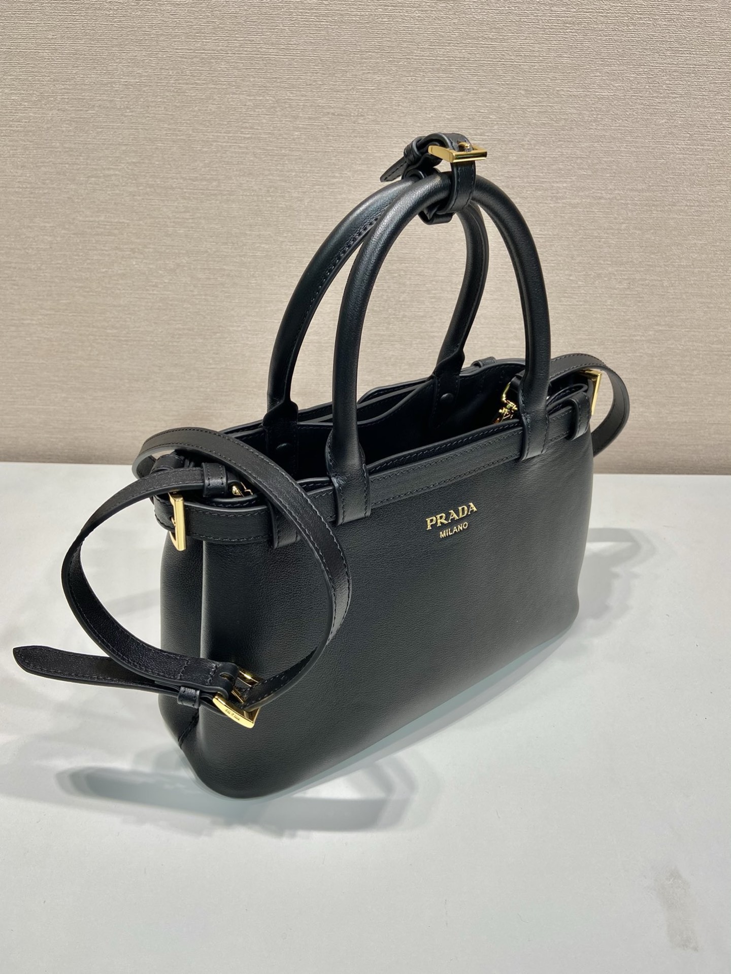 Prada 1BA418 Small Black Leather Handbag, Adjustable Shoulder Strap 3 i1754650824692 9218 0 2