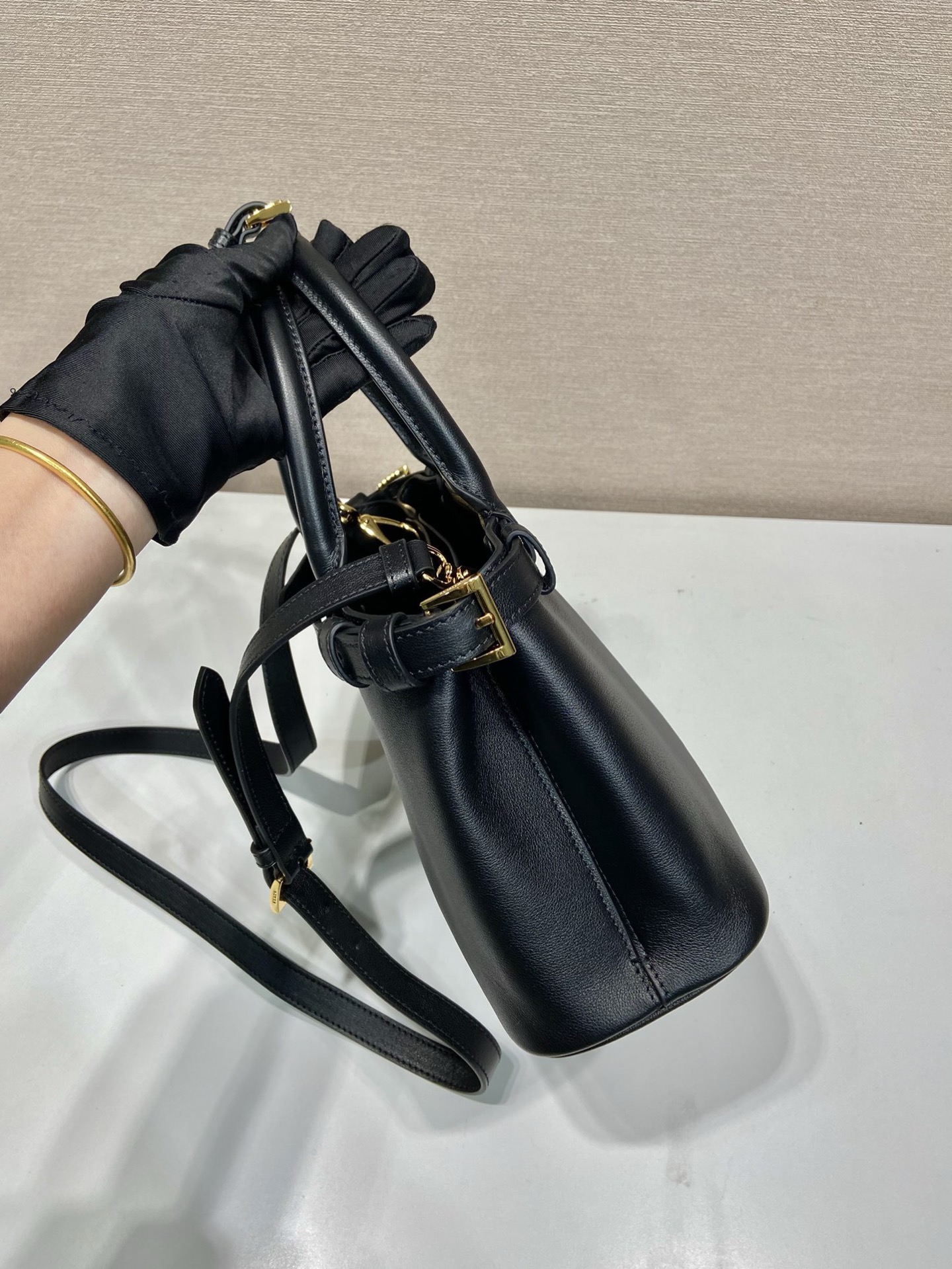 Prada 1BA418 Small Black Leather Handbag, Adjustable Shoulder Strap 5 i1754650831491 6680 0 4