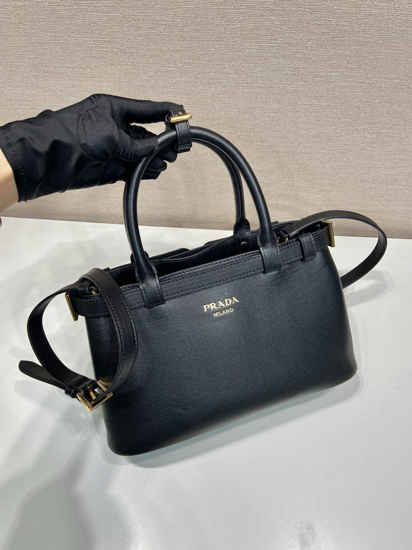 Prada 1BA418 Small Black Leather Handbag, Adjustable Shoulder Strap 2 i1754650831579 2685 0 1