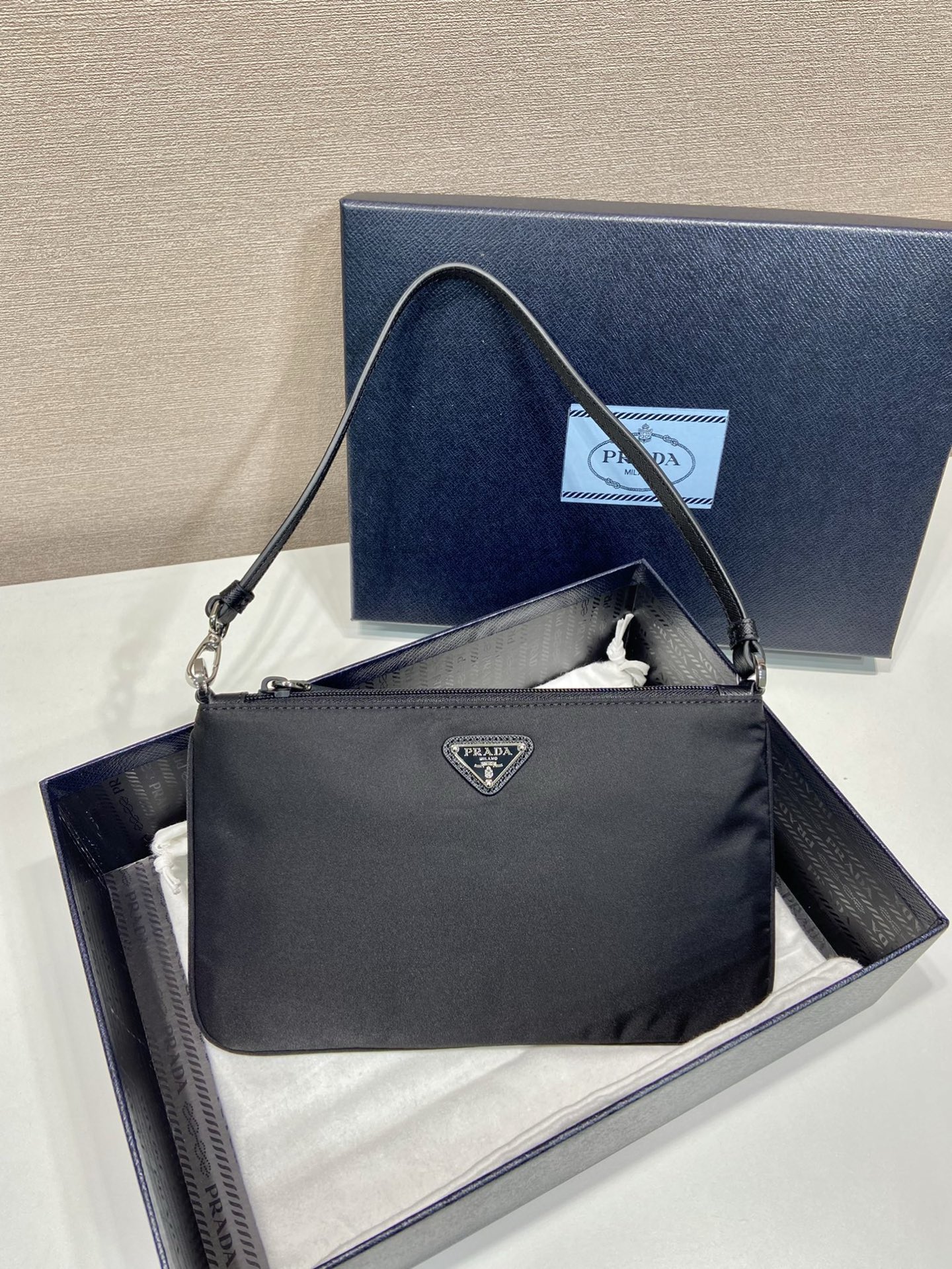 Prada 1NI545 Black Nylon Crossbody Baguette Bag with Metal Triangle Logo 3 i1755331402401 1492 0 1