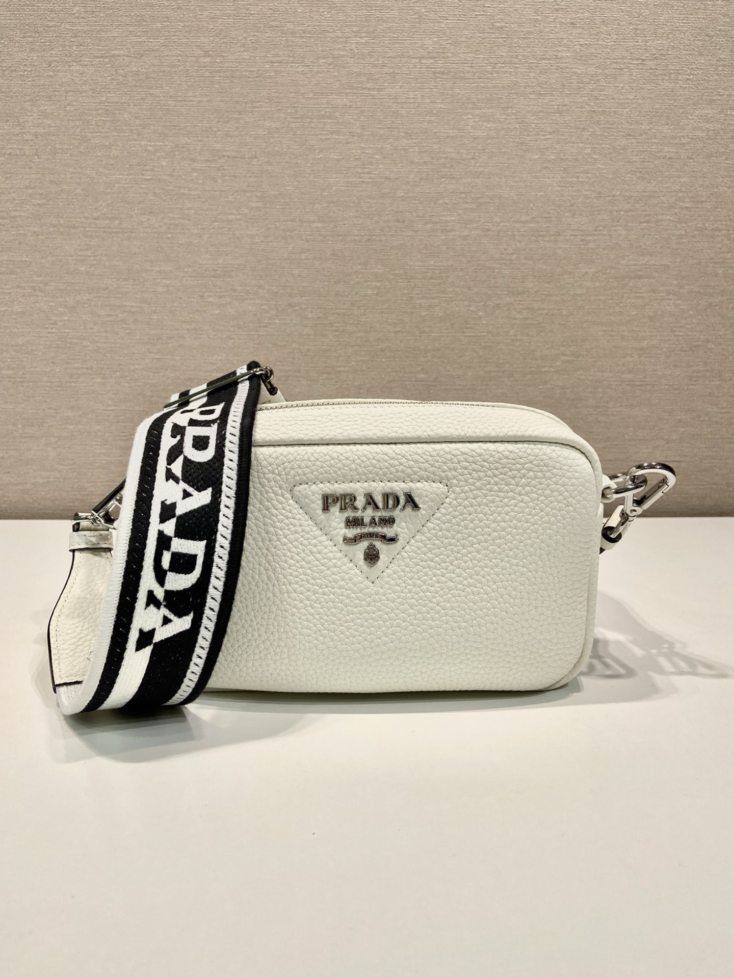Prada 1BH192 Small Leather Shoulder Bag with Double Strap - White 2 i1755357032932 5155 0 0