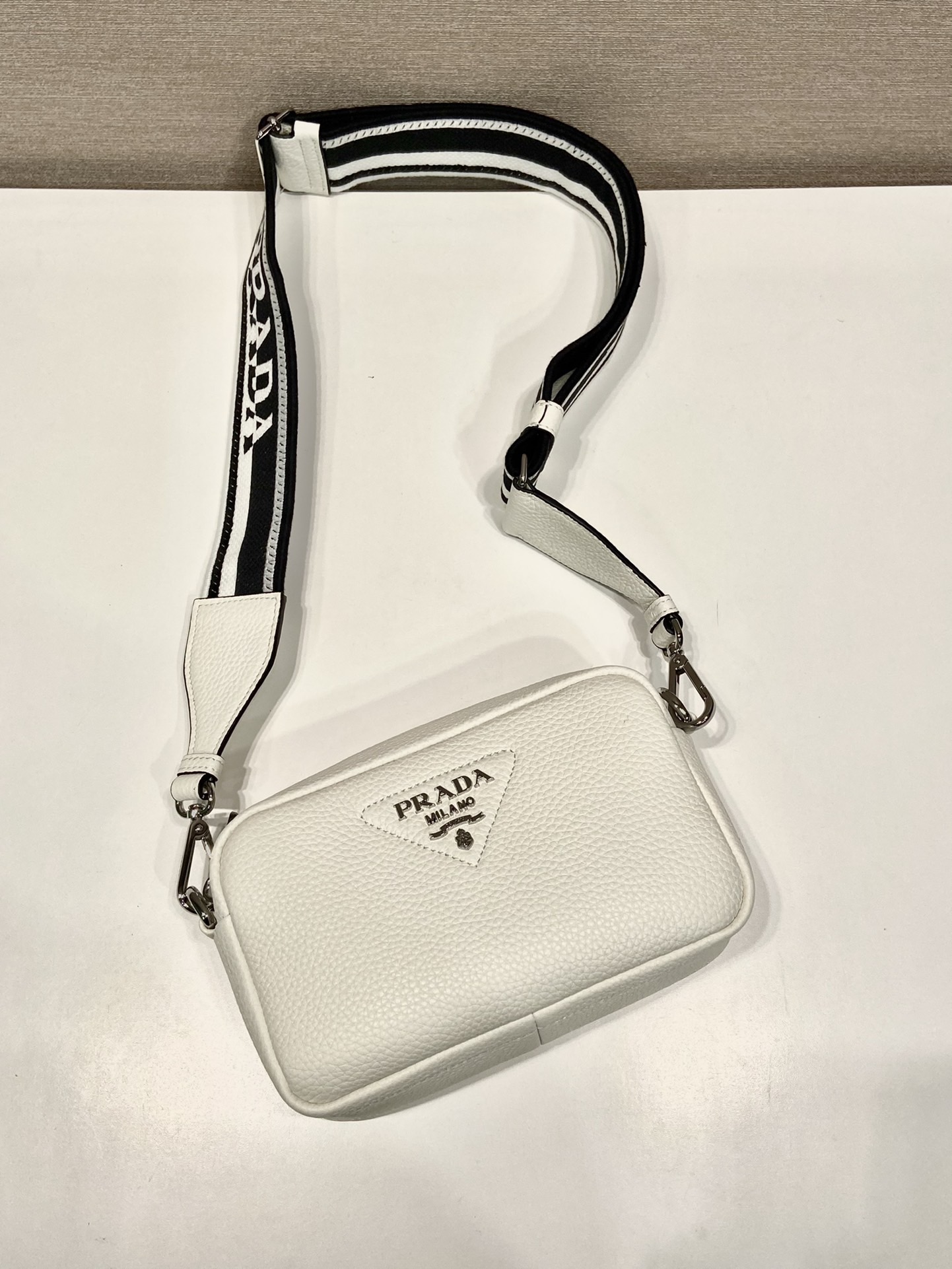 Prada 1BH192 Small Leather Shoulder Bag with Double Strap - White 3 i1755357038586 7180 0 1