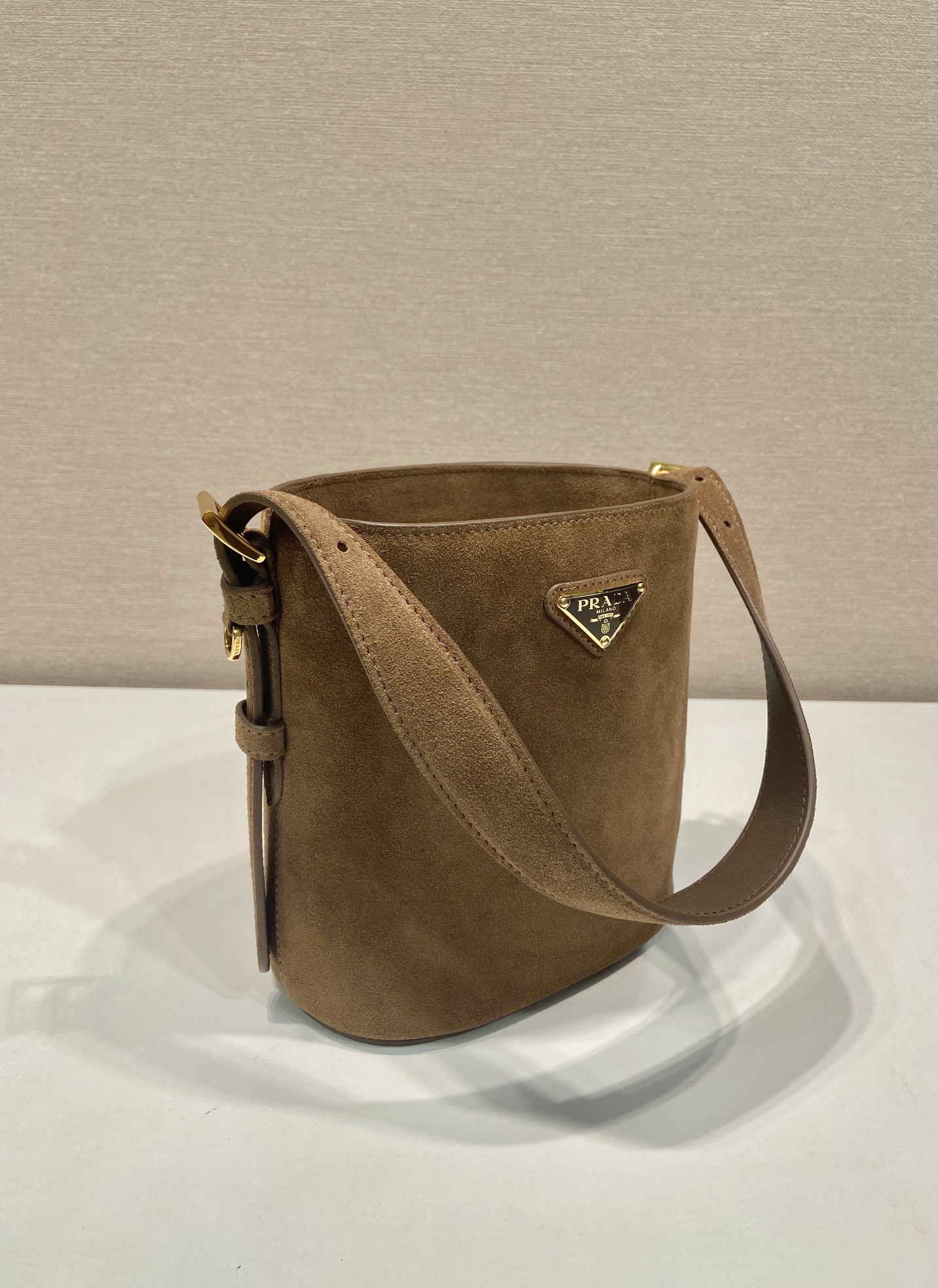 Prada Suede Bucket Bag, 1BE078A, Small Size, Adjustable Strap, Stylish Trend 3 i1756800086297 7842 0 2