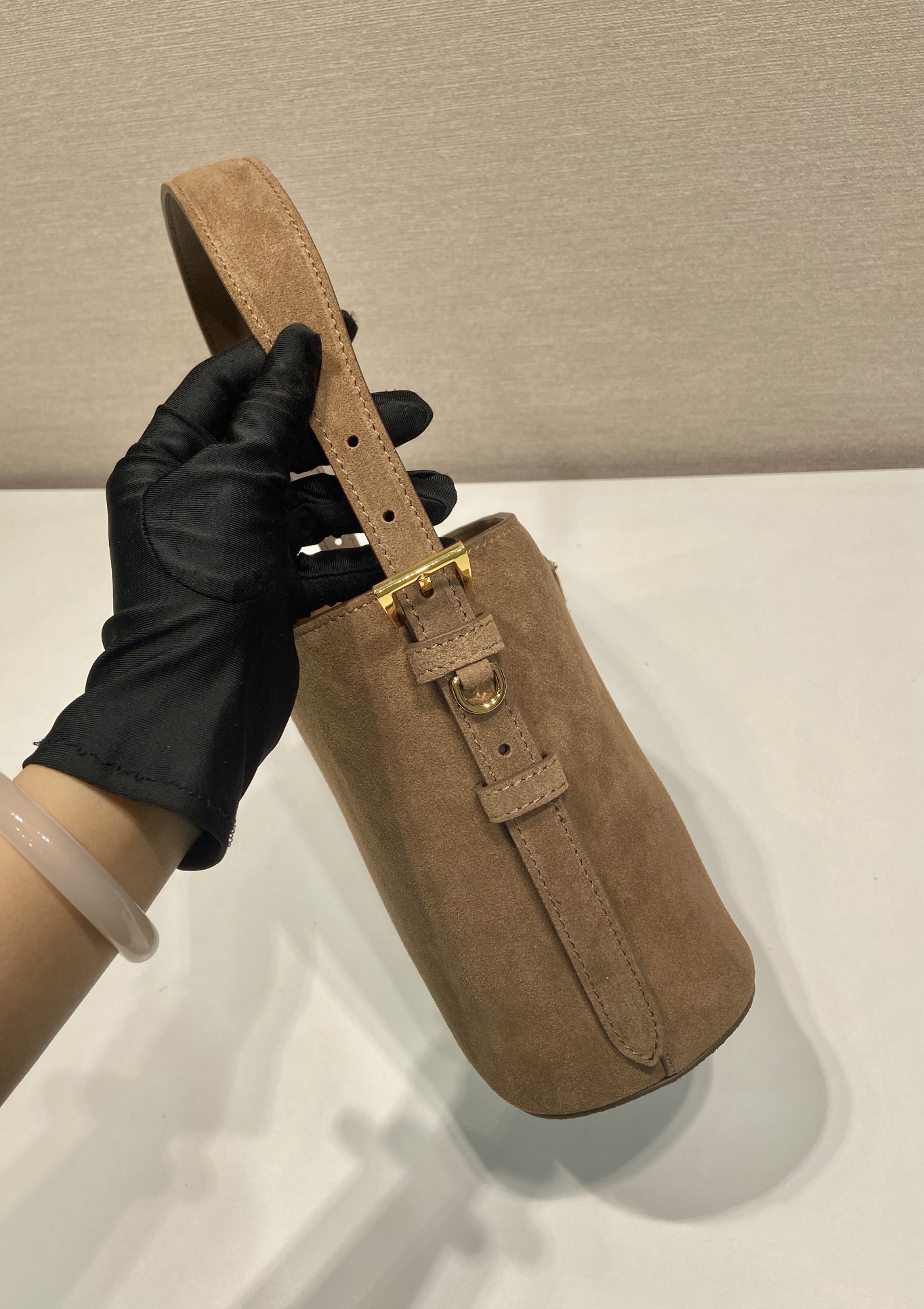 Prada Suede Bucket Bag, 1BE078A, Small Size, Adjustable Strap, Stylish Trend 5 i1756800086297 8071 0 4