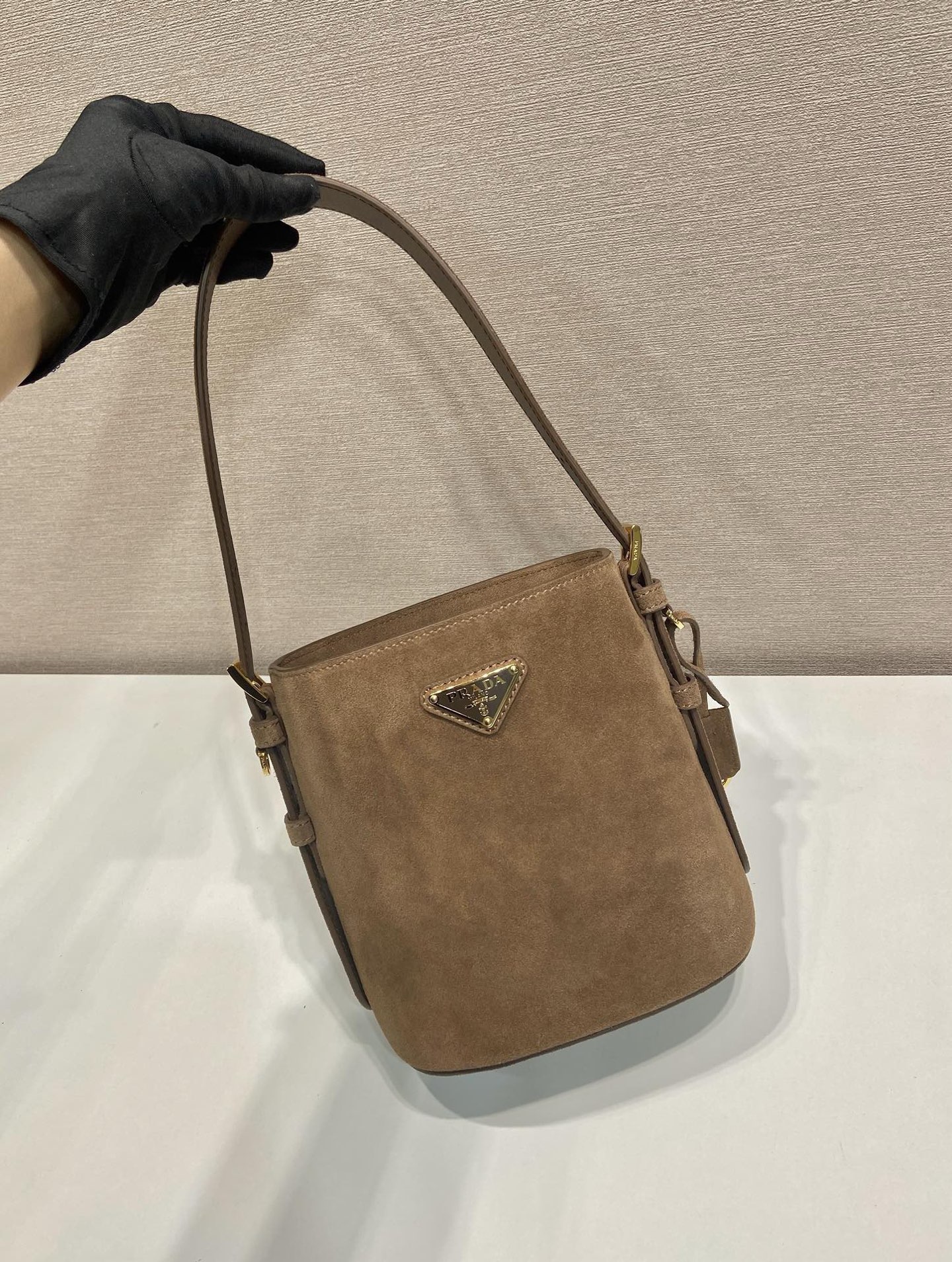 Prada Suede Bucket Bag, 1BE078A, Small Size, Adjustable Strap, Stylish Trend 2 i1756800087091 84 0 1
