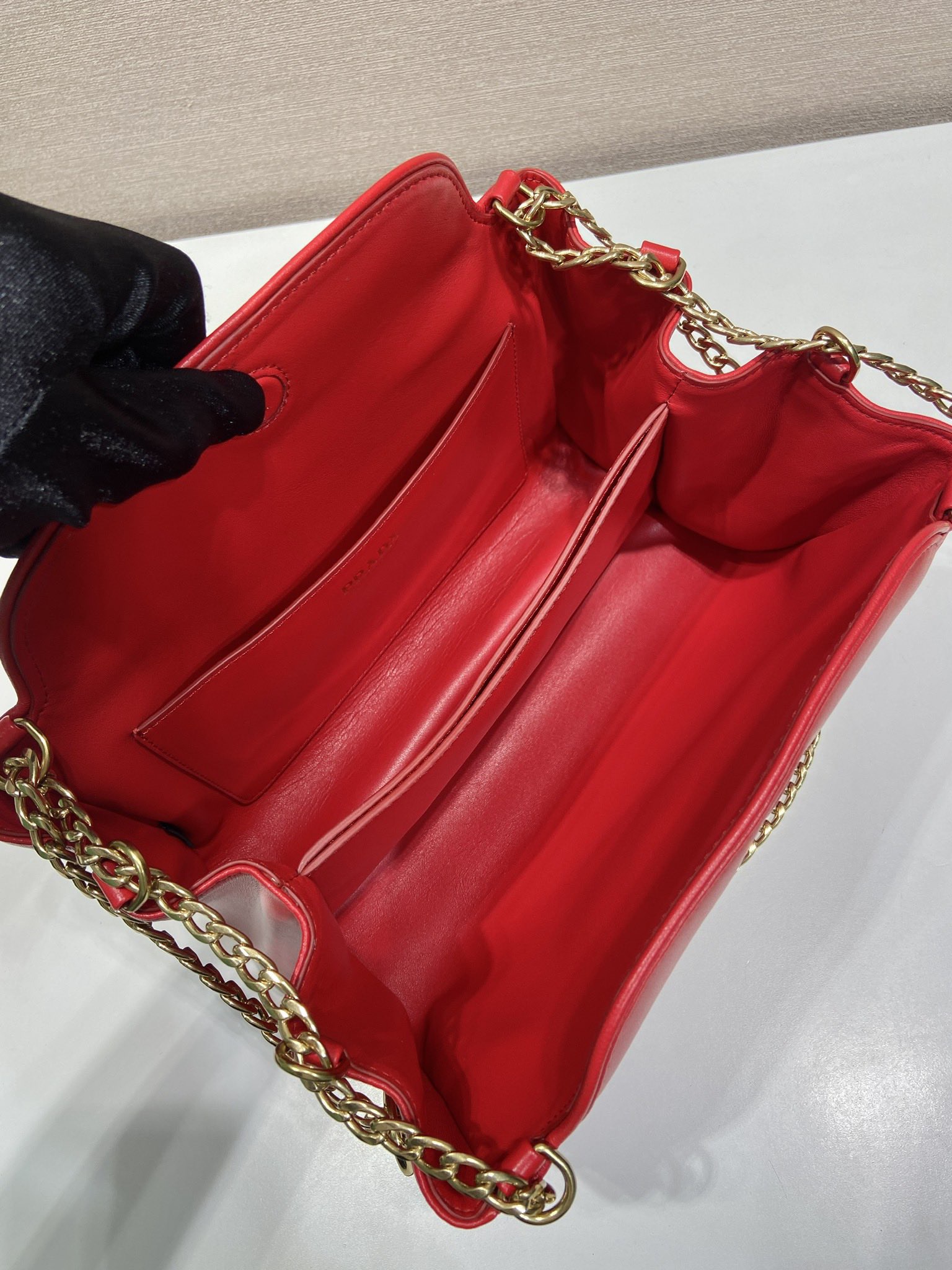 Prada Tumulte Nappa Leather Shoulder Bag with Chain Strap - 1BD395 - Red 10 i1757144857058 1572 0 8