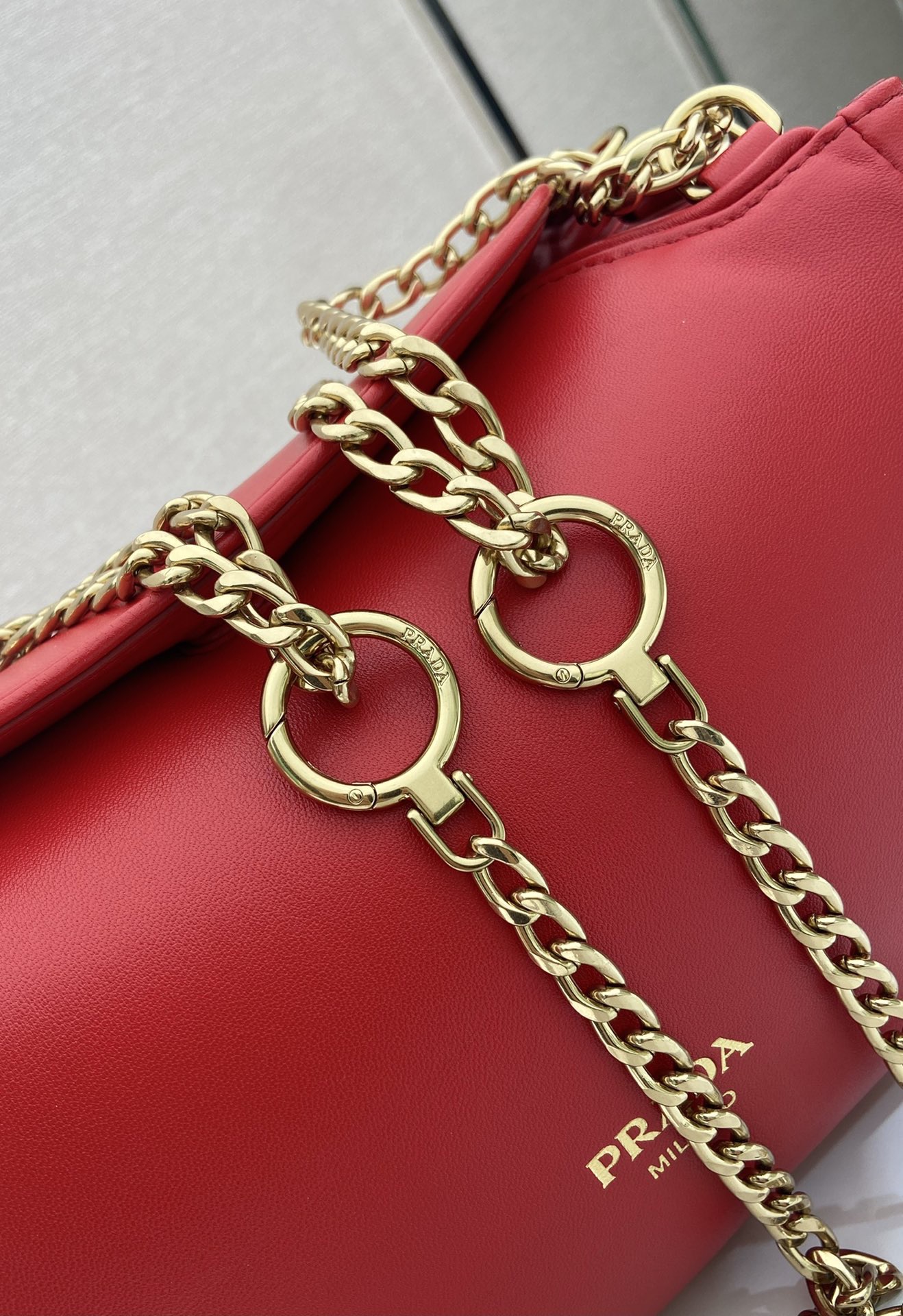 Prada Tumulte Nappa Leather Shoulder Bag with Chain Strap - 1BD395 - Red 8 i1757144857079 7623 0 6