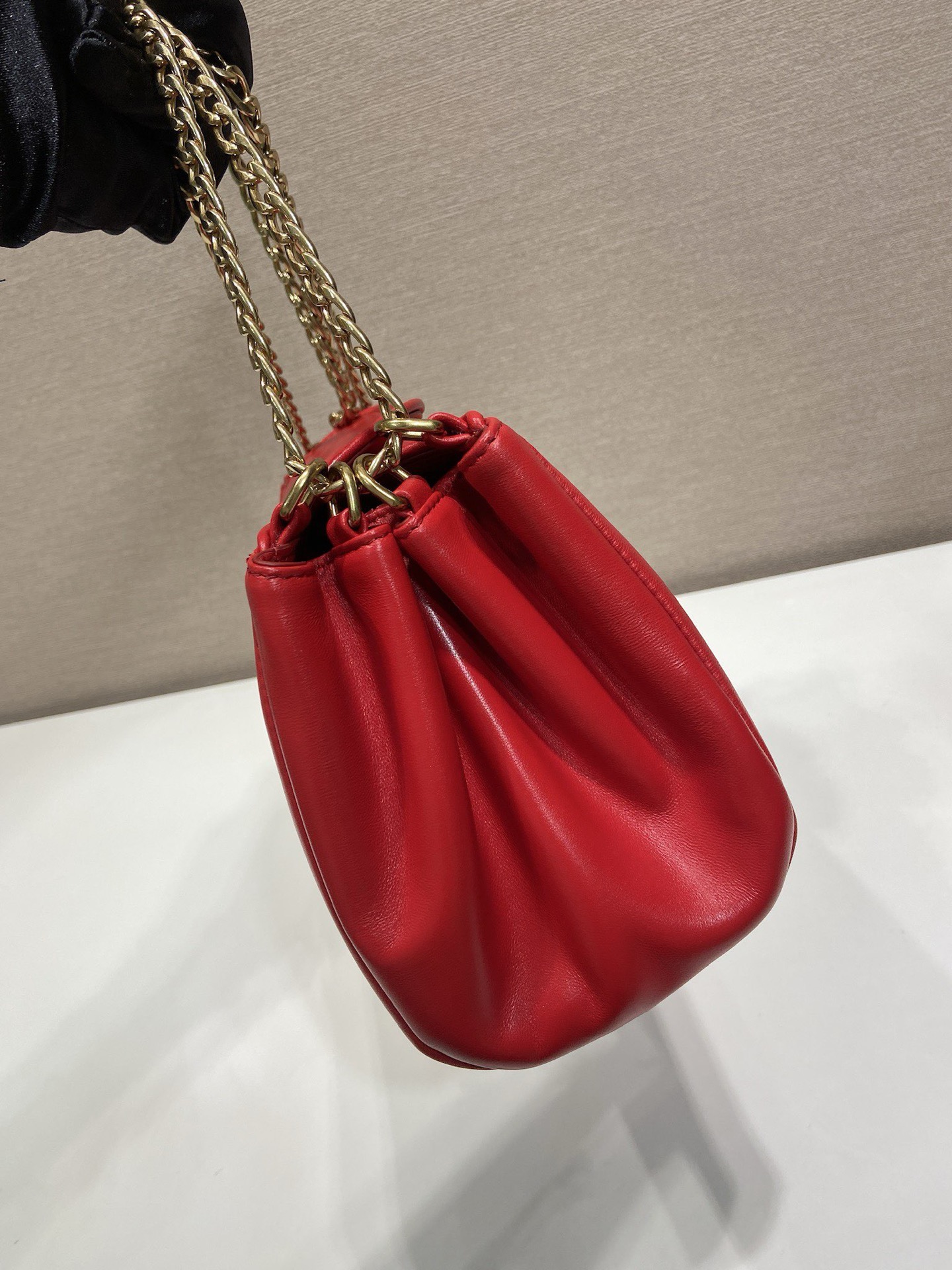 Prada Tumulte Nappa Leather Shoulder Bag with Chain Strap - 1BD395 - Red 6 i1757144857420 6296 0 4