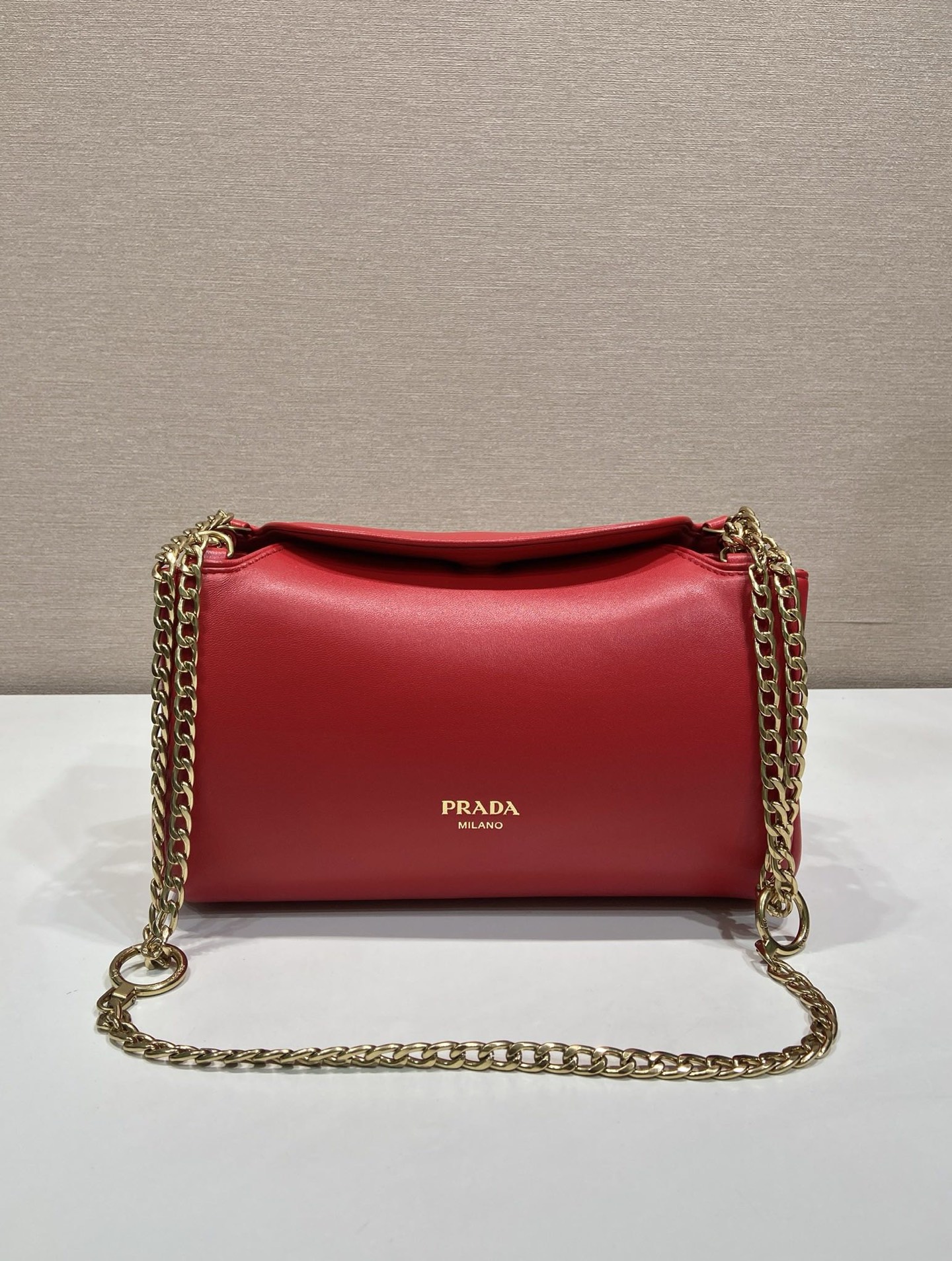 Prada Tumulte Nappa Leather Shoulder Bag with Chain Strap - 1BD395 - Red 4 i1757144857497 5501 0 2
