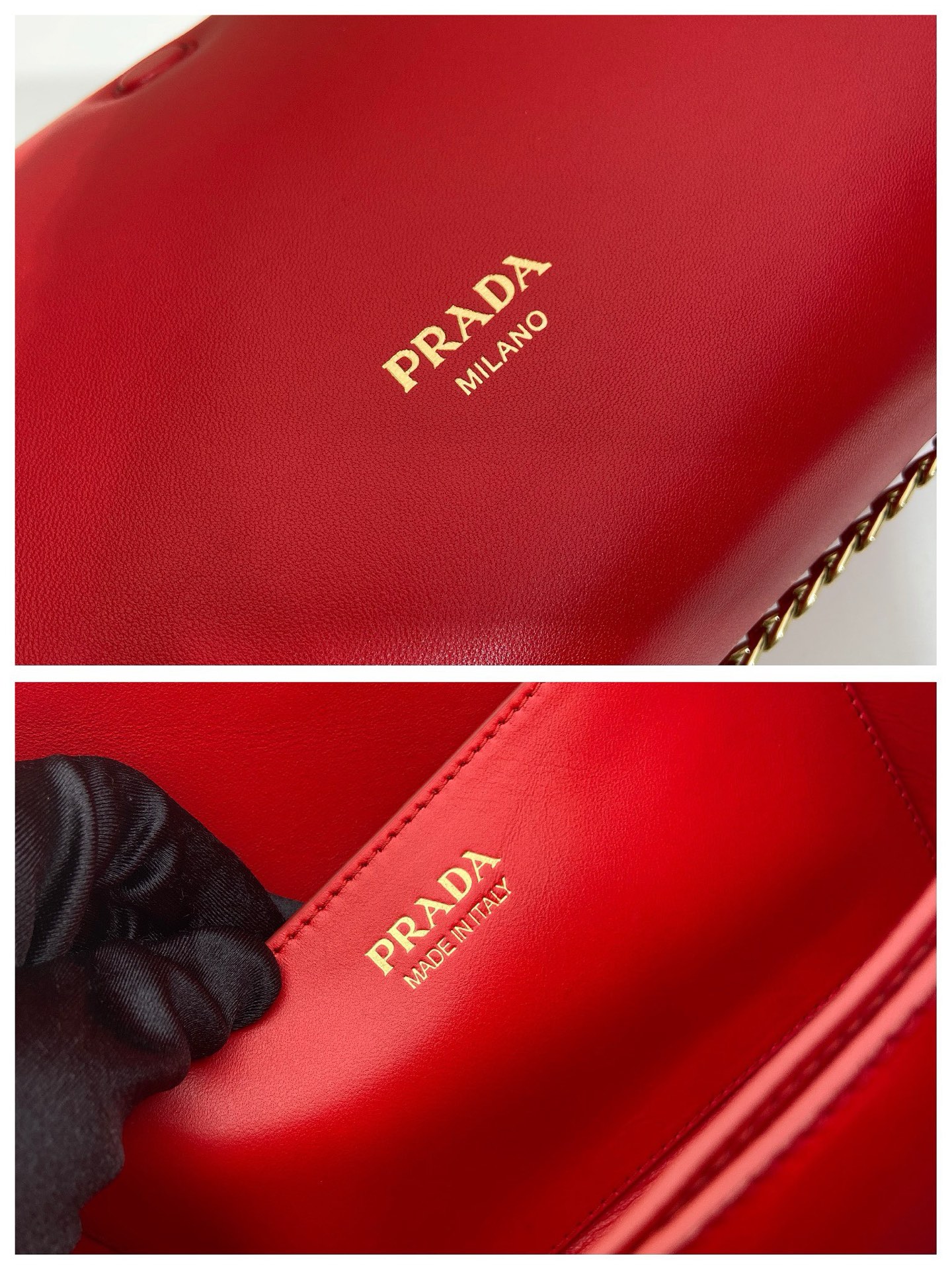 Prada Tumulte Nappa Leather Shoulder Bag with Chain Strap - 1BD395 - Red 9 i1757144859495 6029 0 7