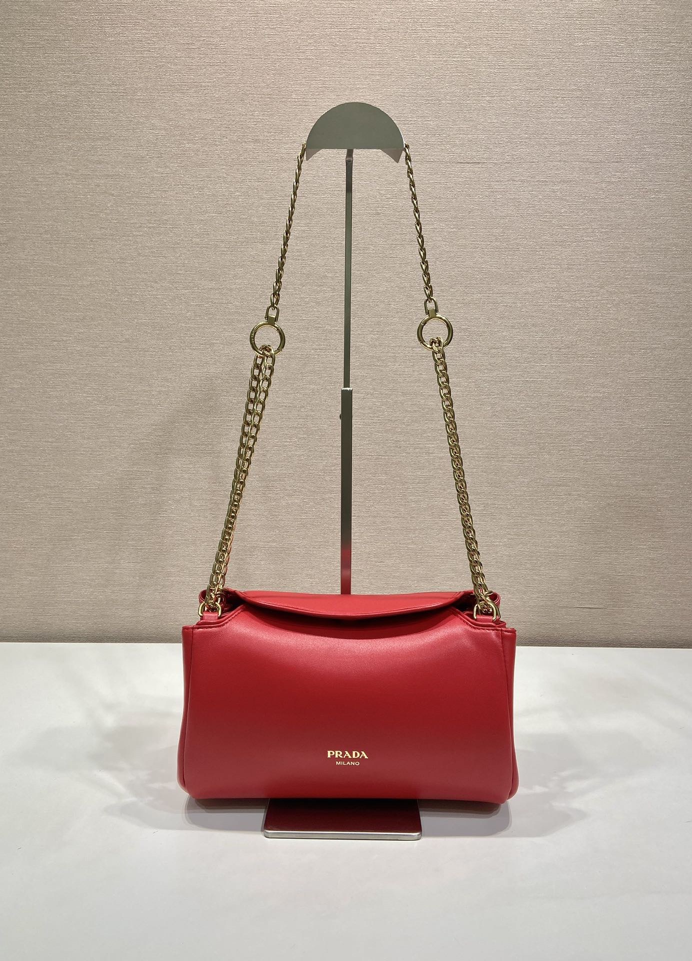 Prada Tumulte Nappa Leather Shoulder Bag with Chain Strap - 1BD395 - Red 2 i1757144859508 9294 0 0