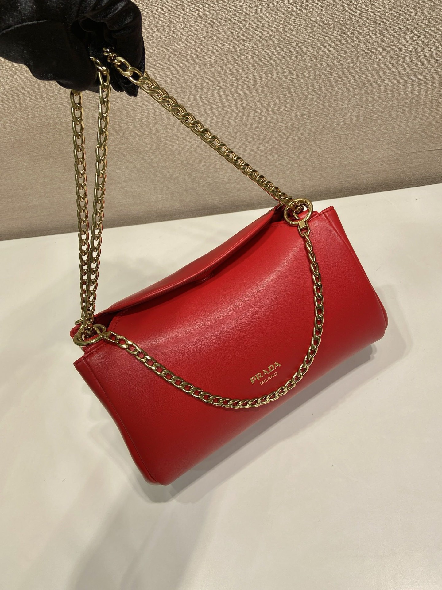 Prada Tumulte Nappa Leather Shoulder Bag with Chain Strap - 1BD395 - Red 3 i1757144859745 234 0 1