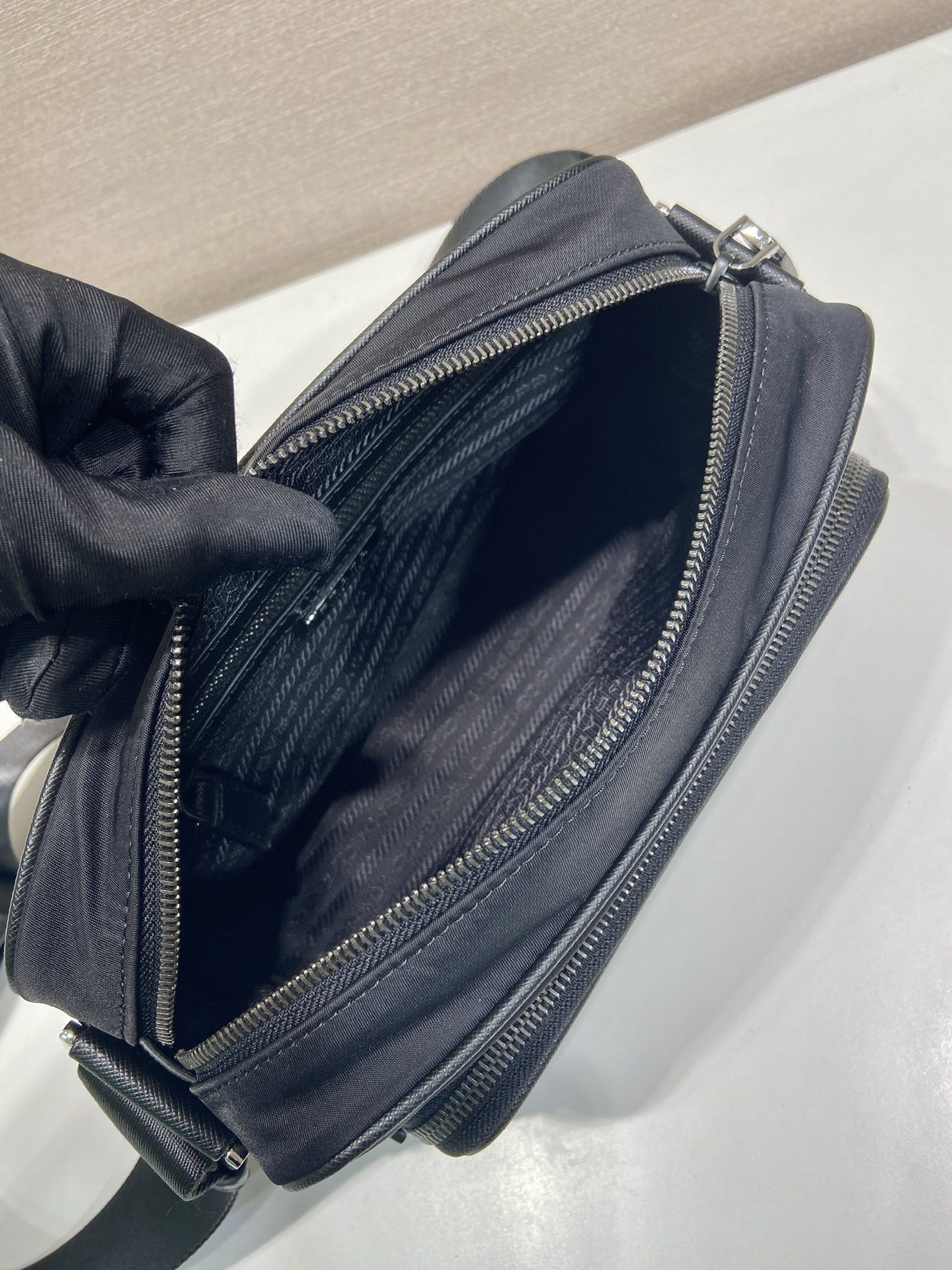 Prada Re-Nylon and Saffiano Leather Crossbody Bag, Black, 24 x 15.5 x 7 cm 9 i1757487391587 6244 0 7
