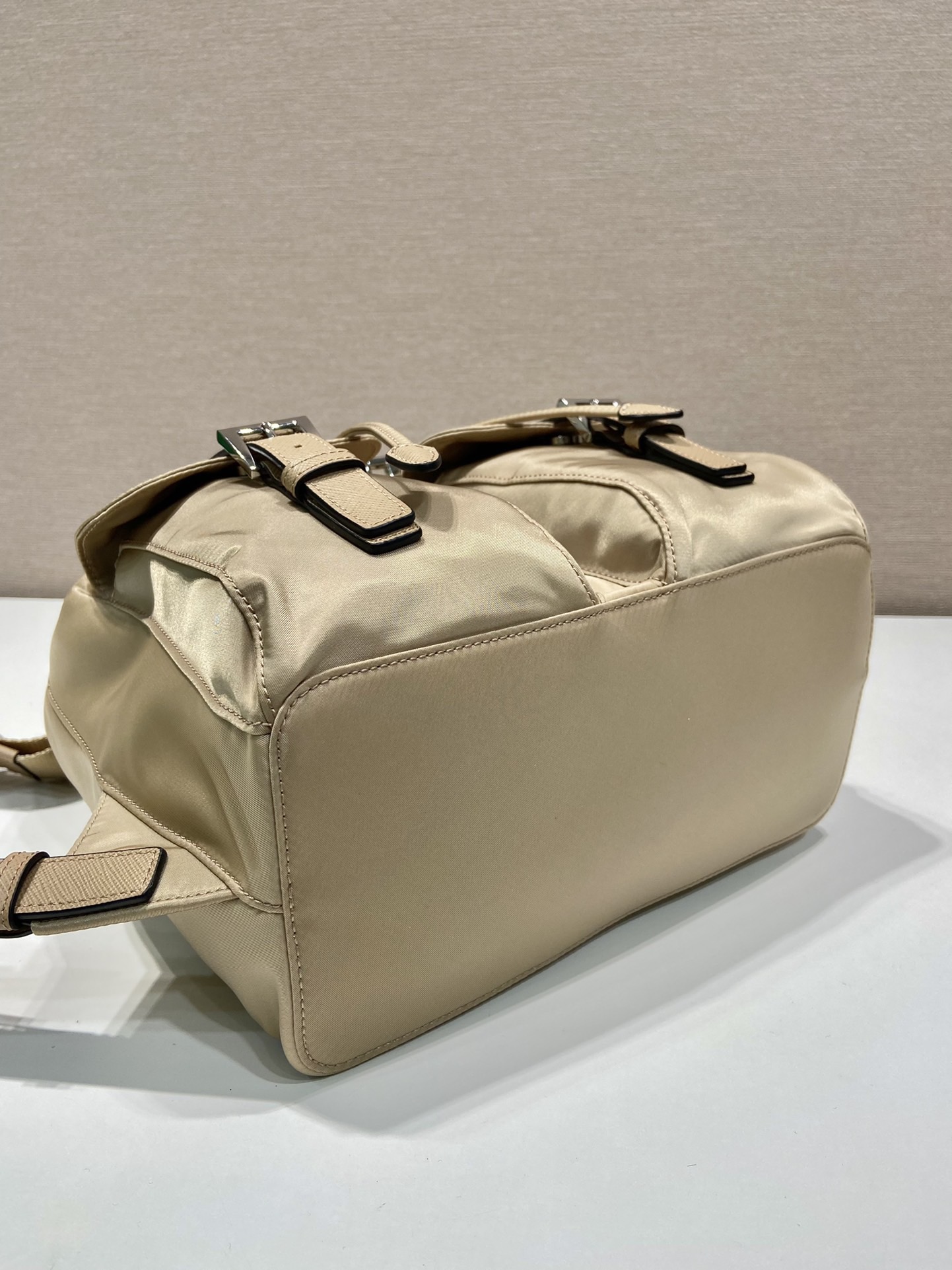 Prada 1BZ677 Small Backpack Beige Nylon and Leather Trim, 28x23.5x12cm 7 i1757663015270 2467 0 6