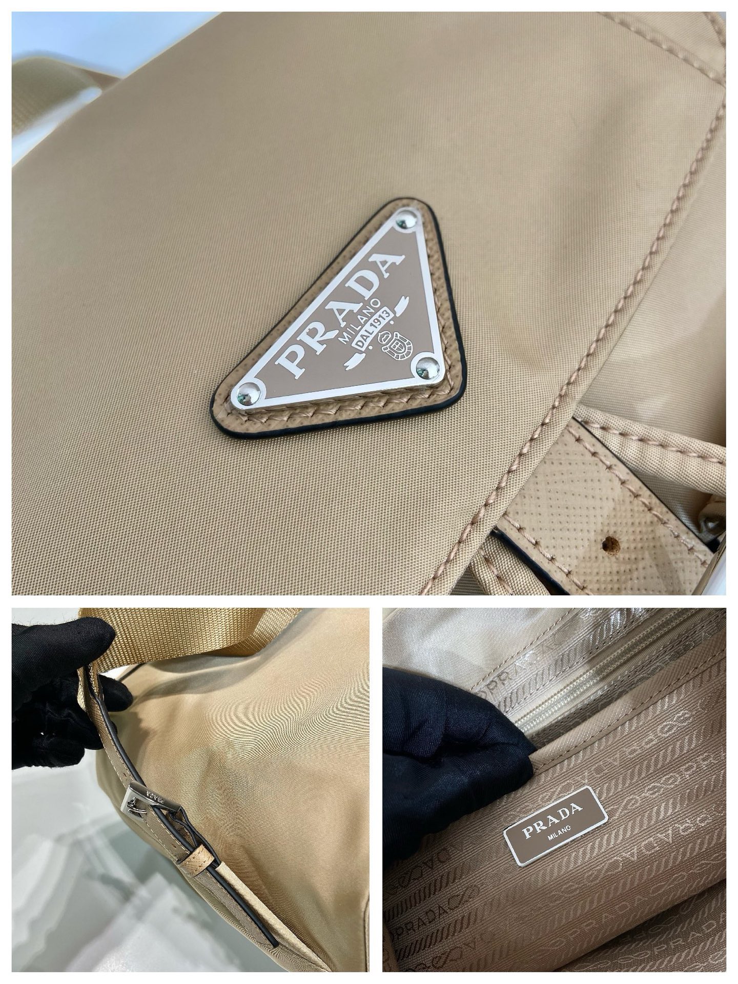 Prada 1BZ677 Small Backpack Beige Nylon and Leather Trim, 28x23.5x12cm 9 i1757663017561 151 0 8