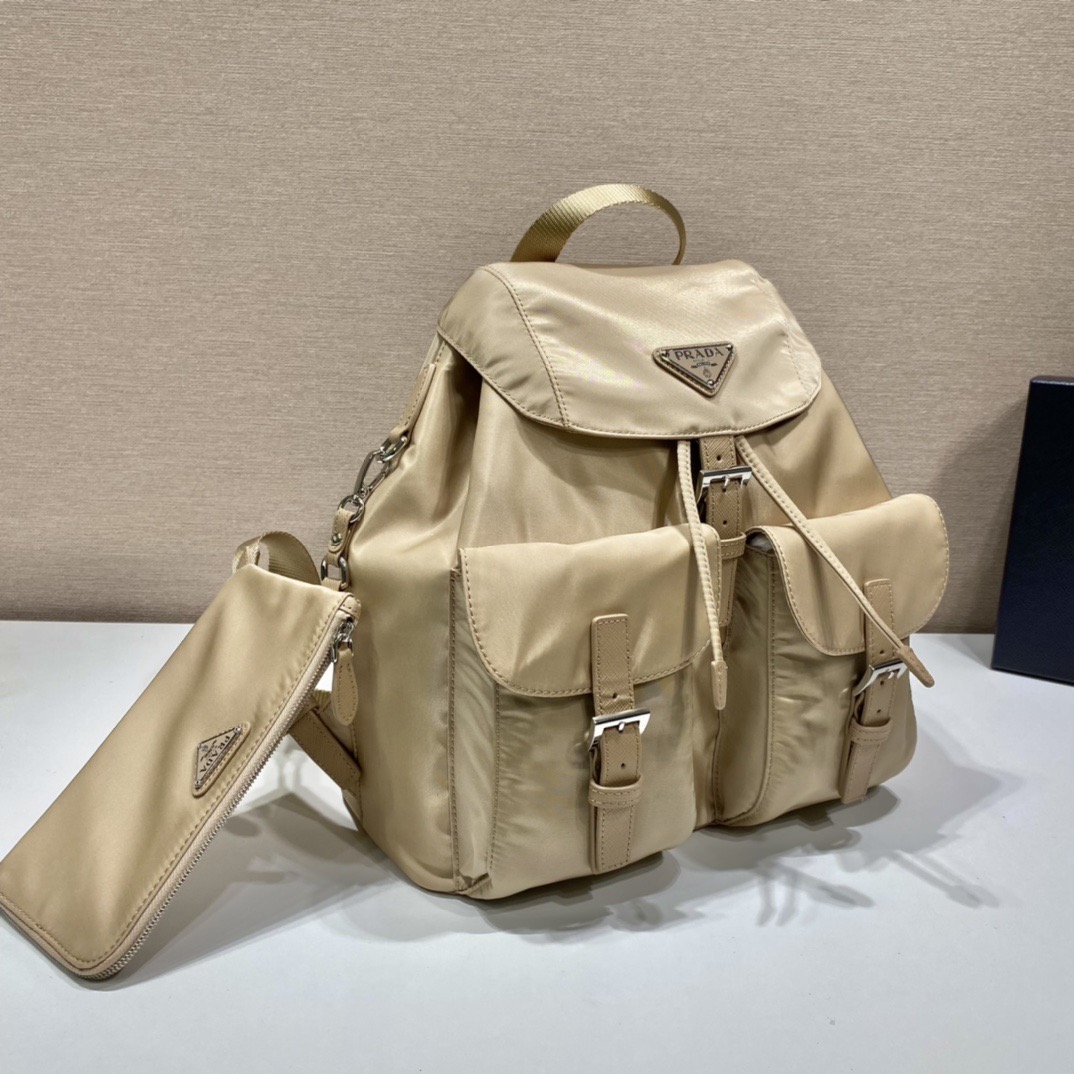 Prada 1BZ811 Nylon Backpack with Saffiano Leather Trim in Beige 3 i1757663107505 2878 0 1
