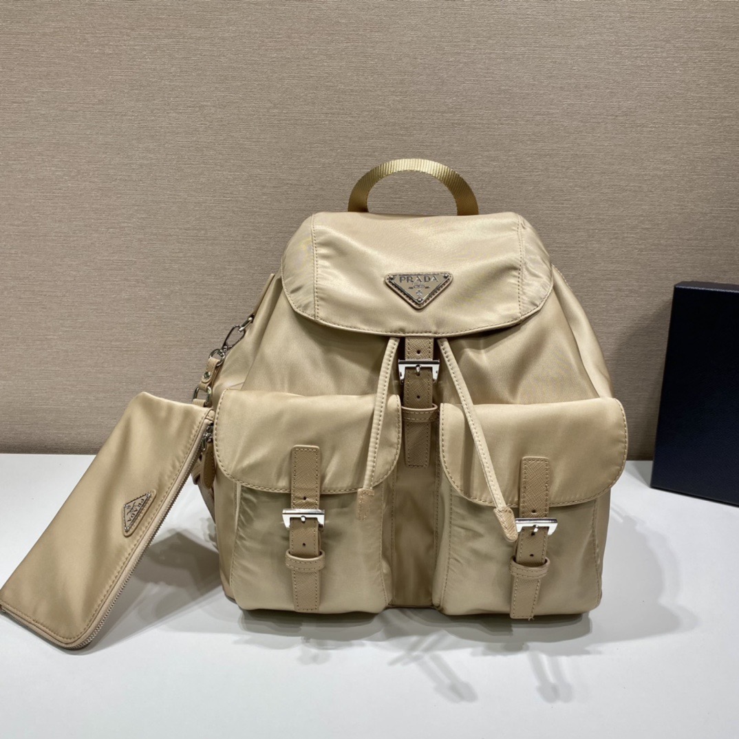 Prada 1BZ811 Nylon Backpack with Saffiano Leather Trim in Beige 2 i1757663107507 6658 0 0