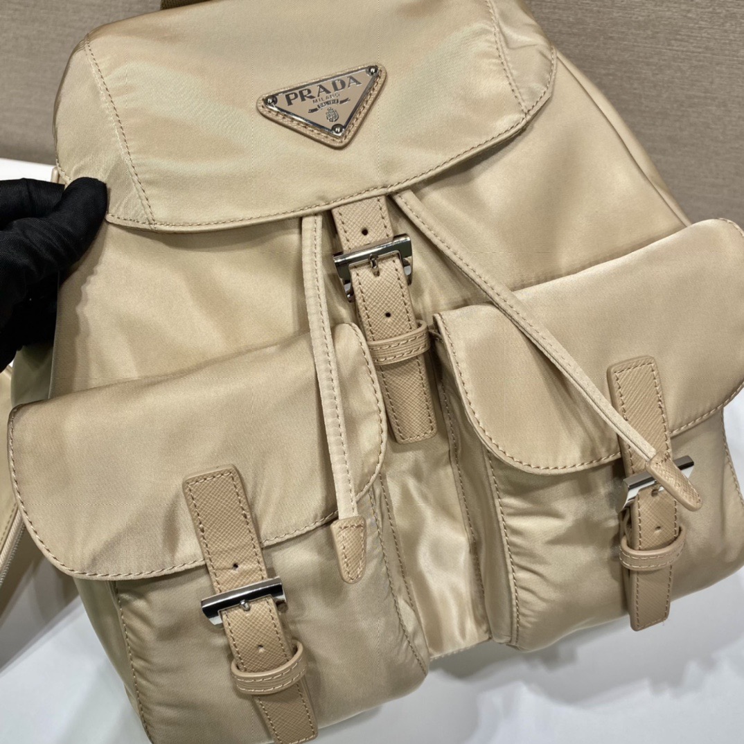 Prada 1BZ811 Nylon Backpack with Saffiano Leather Trim in Beige 4 i1757663107508 4757 0 2