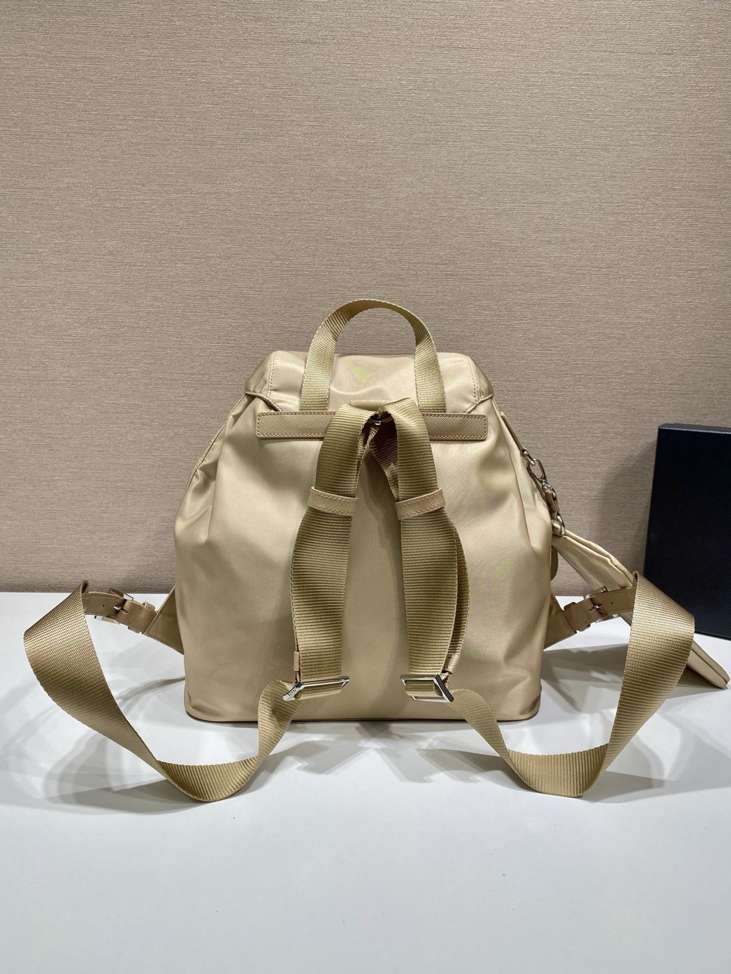 Prada 1BZ811 Nylon Backpack with Saffiano Leather Trim in Beige 5 i1757663107912 3101 0 3