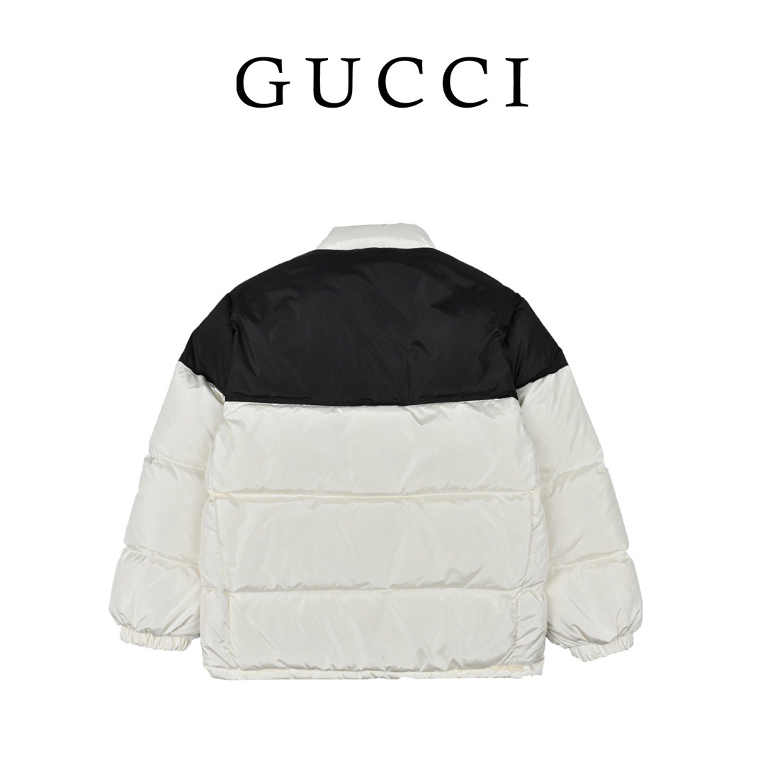Gucci red-green stripe down jacket, high-quality version. 100% nylon fiber, 430g 90% goose down filling, warm and durable. Sizes 40-48.-Big cat