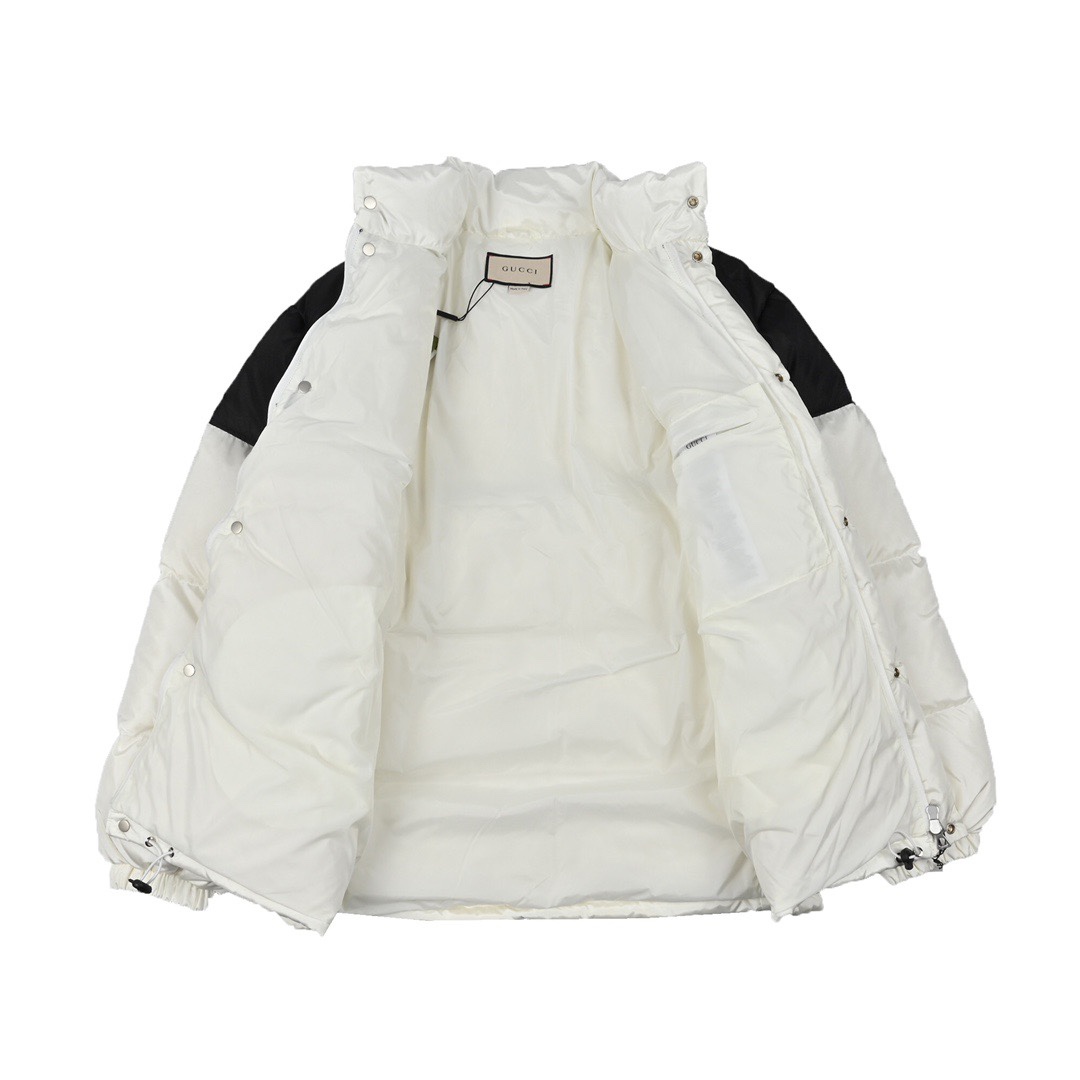 Gucci red-green stripe down jacket, high-quality version. 100% nylon fiber, 430g 90% goose down filling, warm and durable. Sizes 40-48.-Big cat