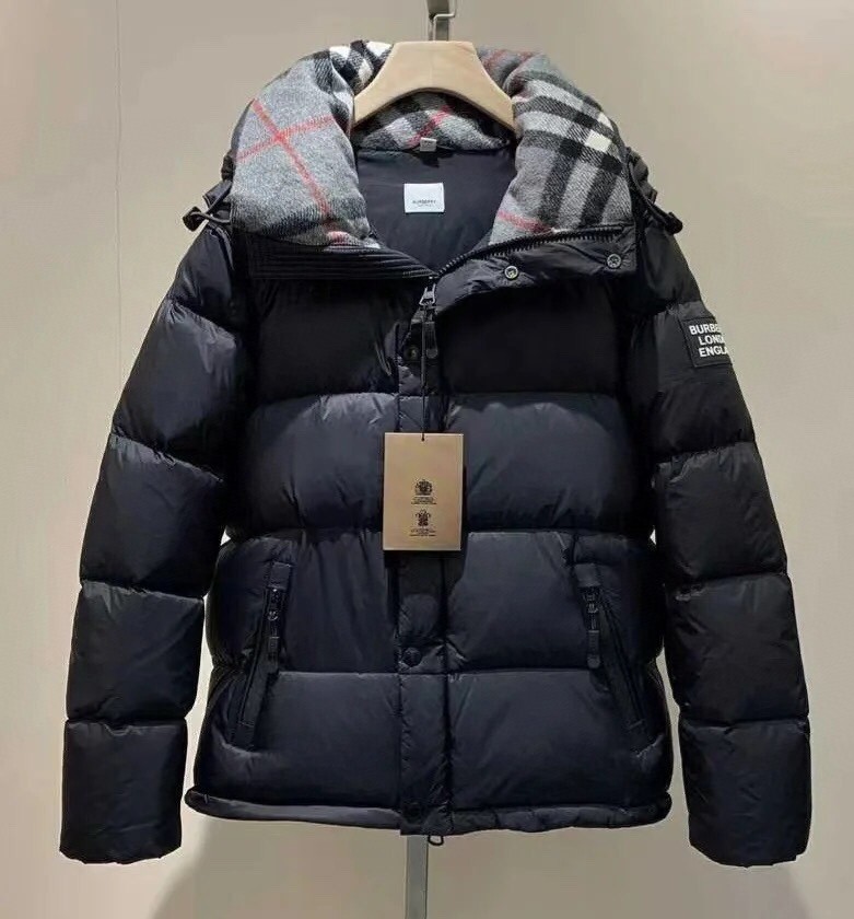 Guangzhou high-version Burberry detachable sleeve down jacket, Zhou Dongyu same style. Colors: Black, Khaki. Sizes: S-XXL.-Big cat