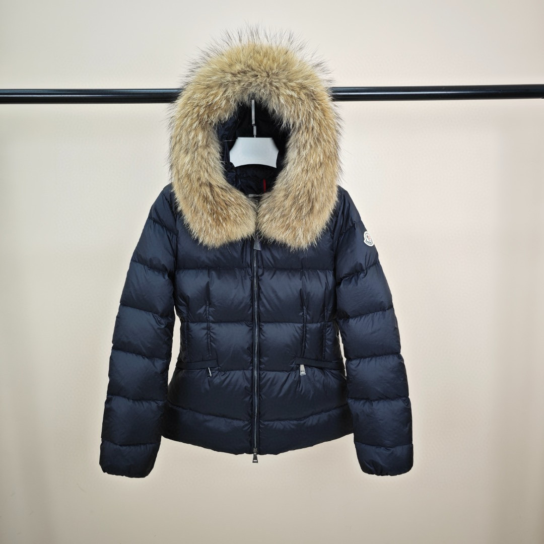 Top Moncler women's down jacket with fur collar, size 1234-Big cat