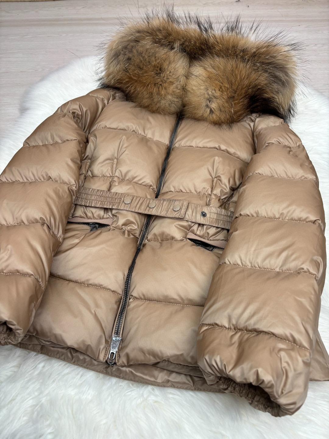 Top Moncler women's down jacket with fur collar, size 1234-Big cat
