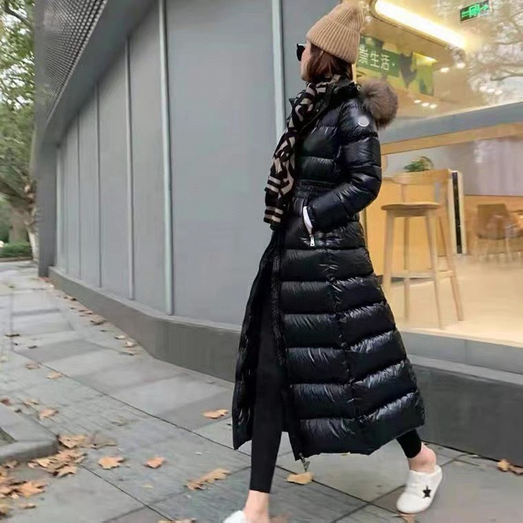 New Moncler Hudson women's knee-length down jacket with fox fur collar, 520g fill, waist belt, ultra-warm for -10°C to -20°C weather.-Big cat