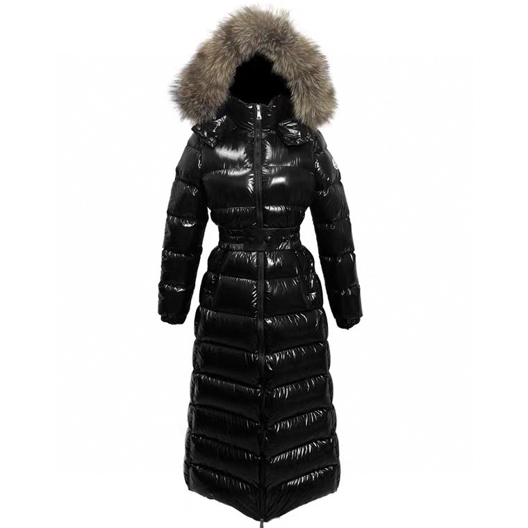 Top Moncler Hudson knee-length women's belted down coat with fox fur collar, 520g fill, keeps warm at -10 to -20°C, full-length winter coat.-Big cat